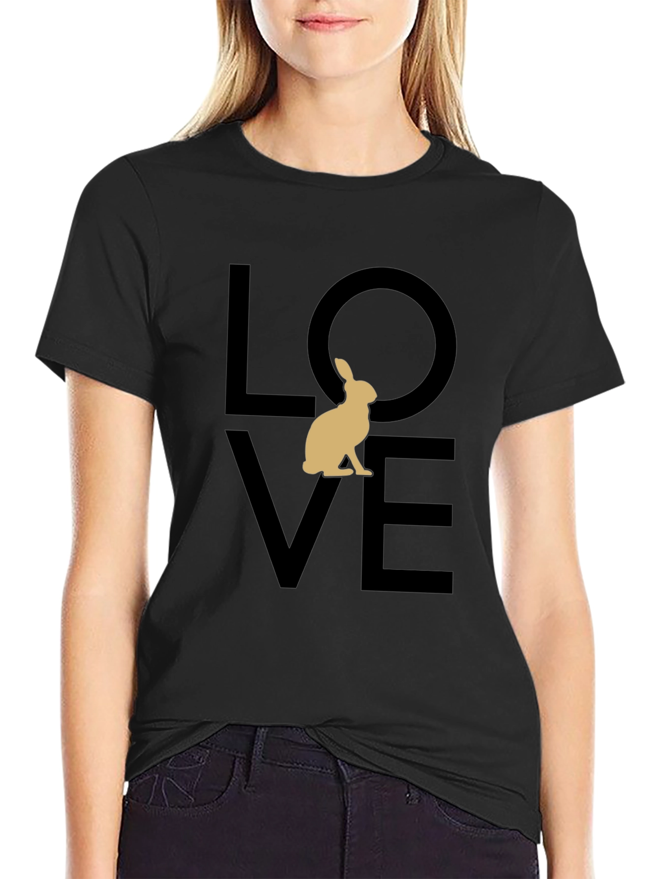 Love Rabbit Graphic Tee - Black Casual Shirt