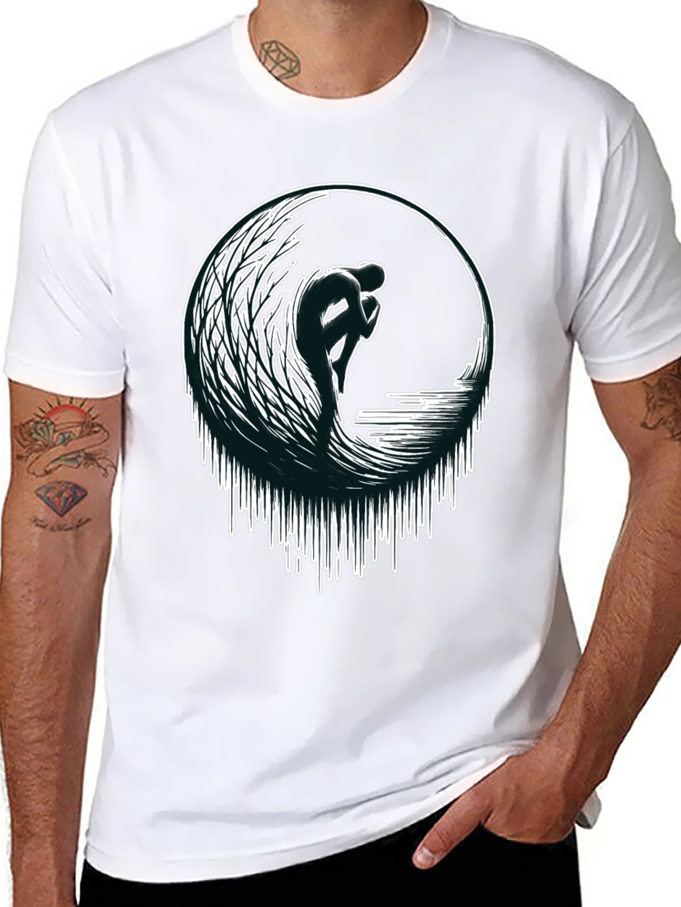 Wave Rider Graphic Tee - Black Cotton T-Shirt