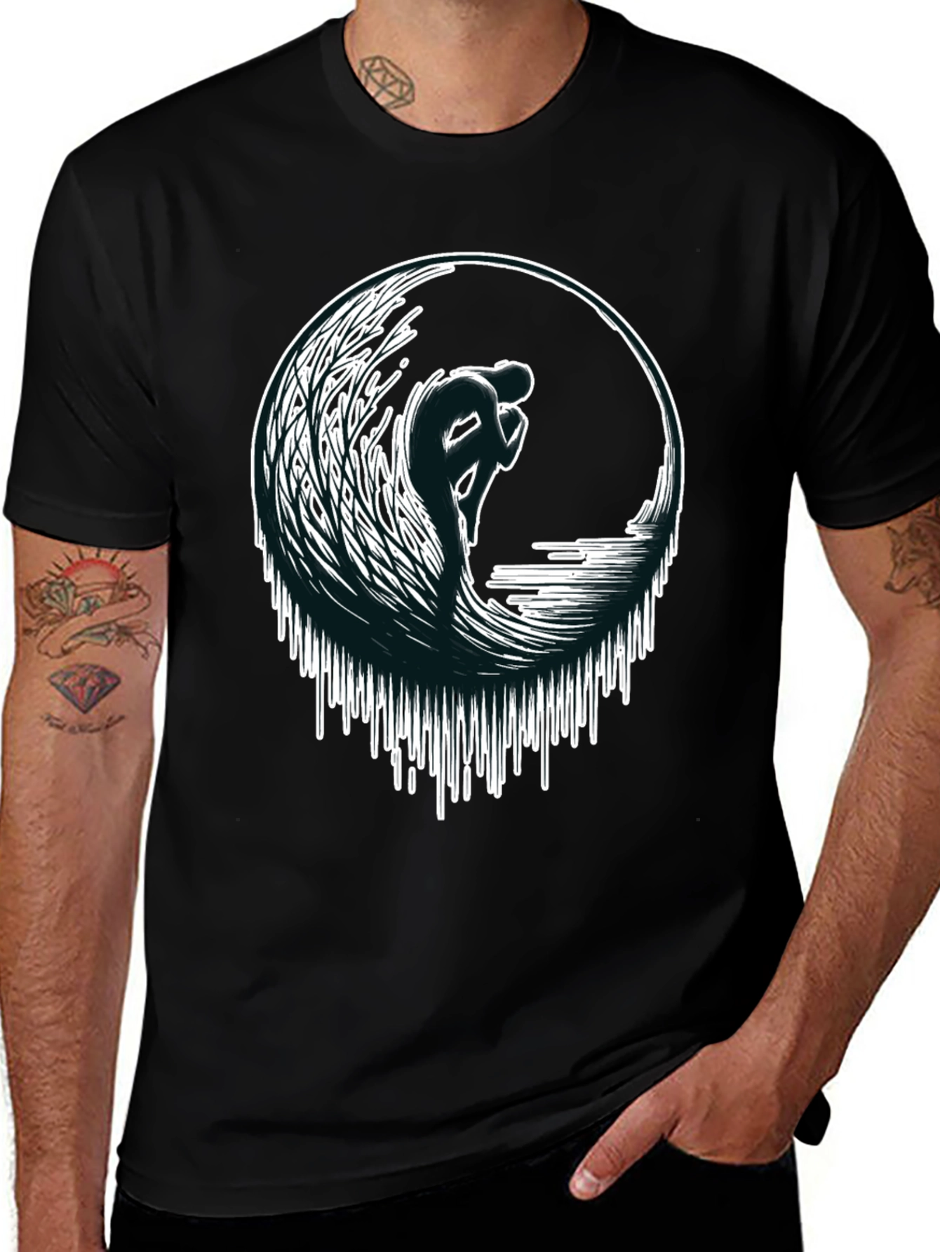 Wave Rider Graphic Tee - Black Cotton T-Shirt