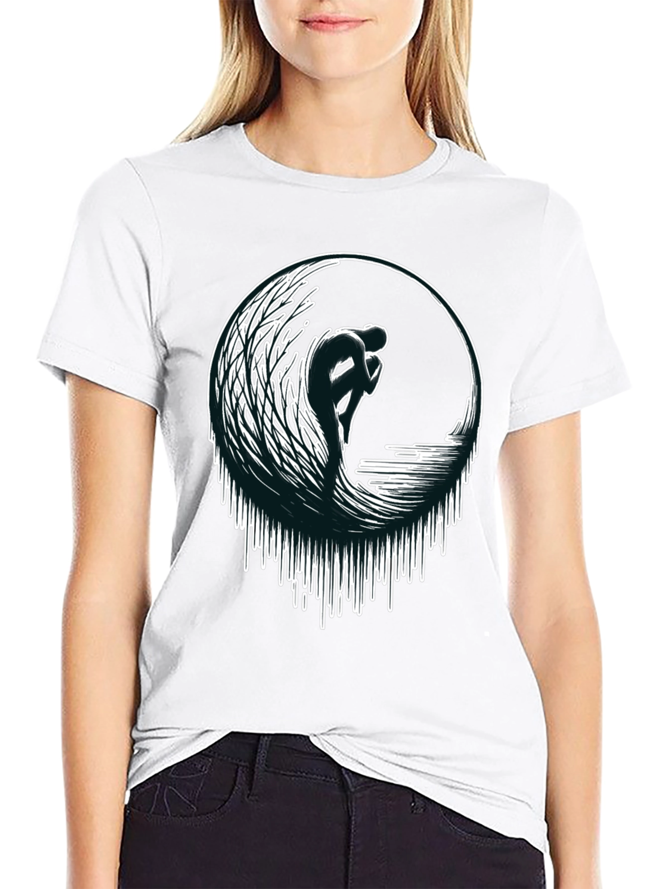 Wave Rider Graphic Tee - Black Cotton T-Shirt