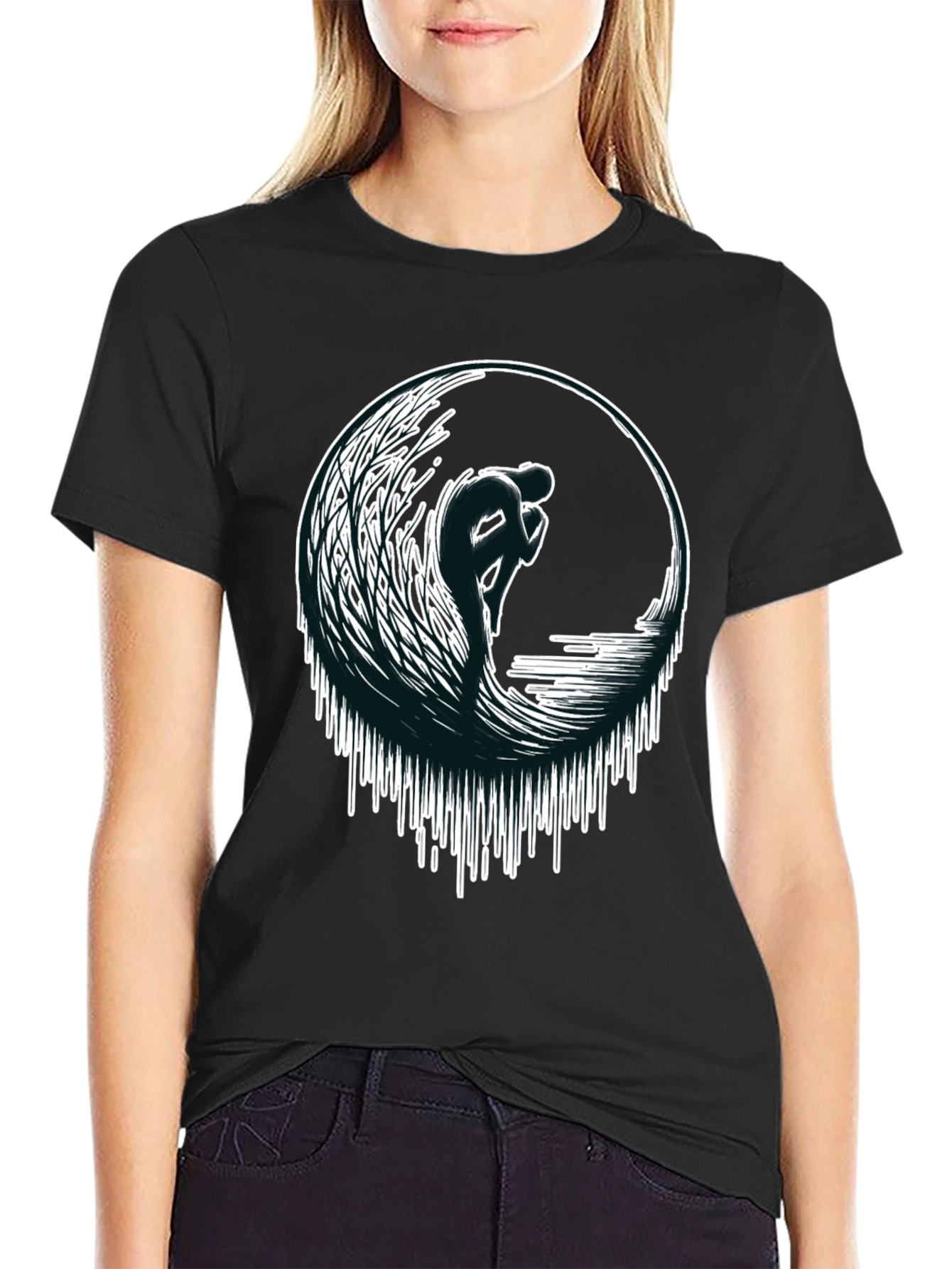 Wave Rider Graphic Tee - Black Cotton T-Shirt
