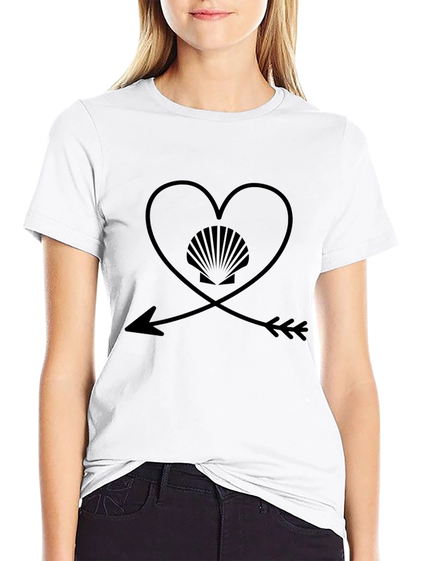 Heart & Arrow Seashell Graphic Tee - Black