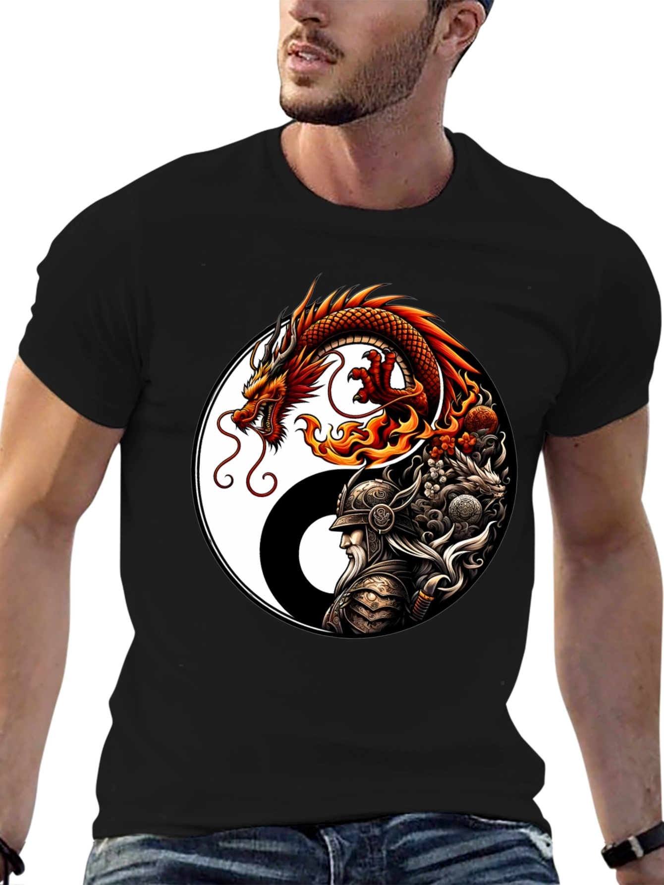 Yin Yang Dragon & Warrior Graphic Tee