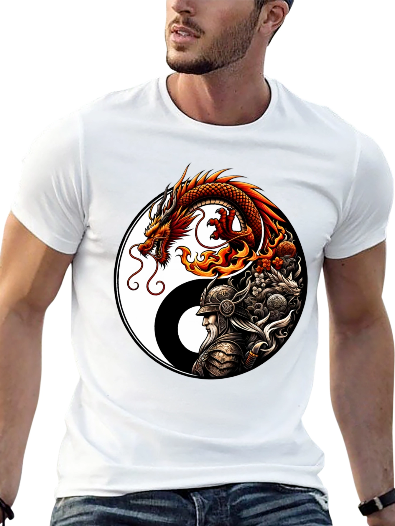 Yin Yang Dragon & Warrior Graphic Tee