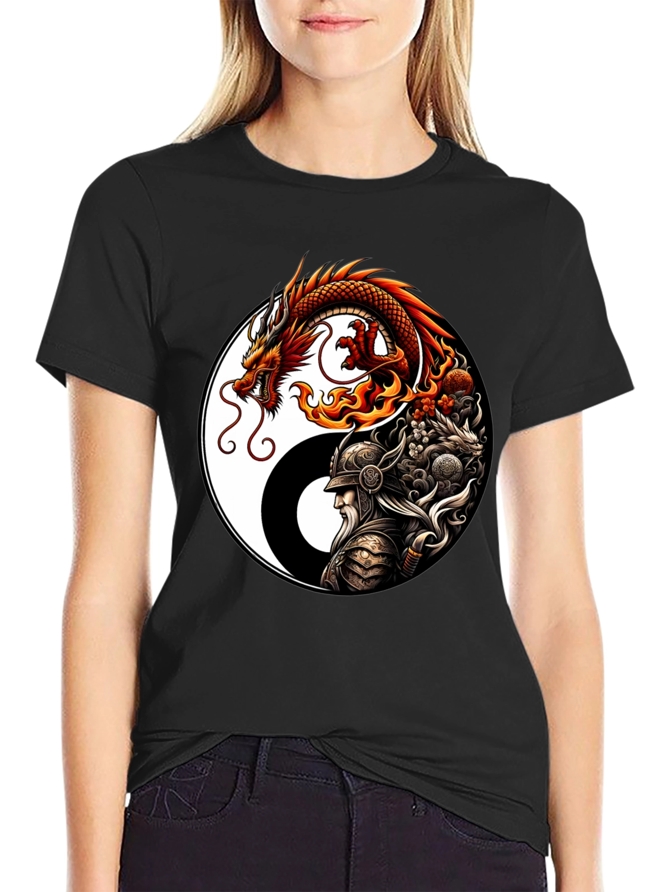 Yin Yang Dragon & Warrior Graphic Tee