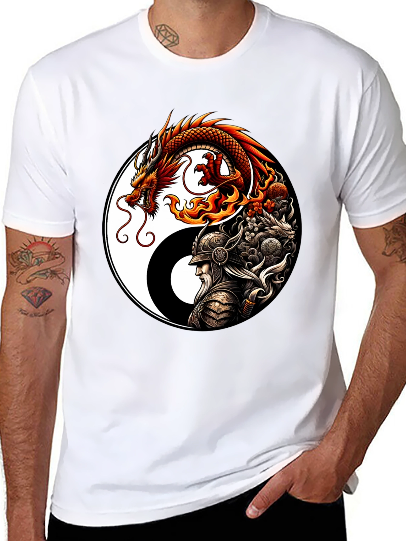 Yin Yang Dragon & Warrior Graphic Tee