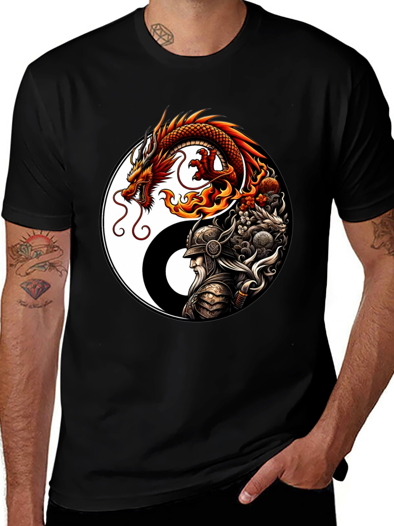 Yin Yang Dragon & Warrior Graphic Tee