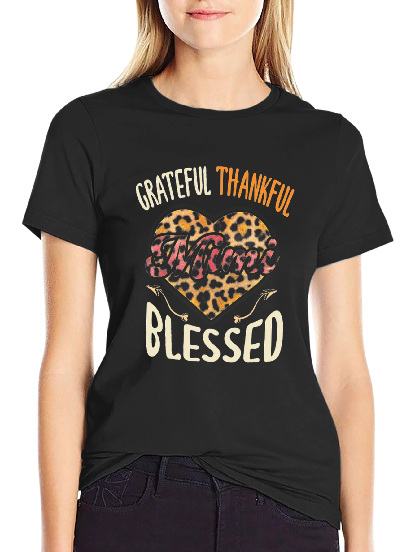 Grateful Thankful Blessed Leopard Print Heart T-Shirt