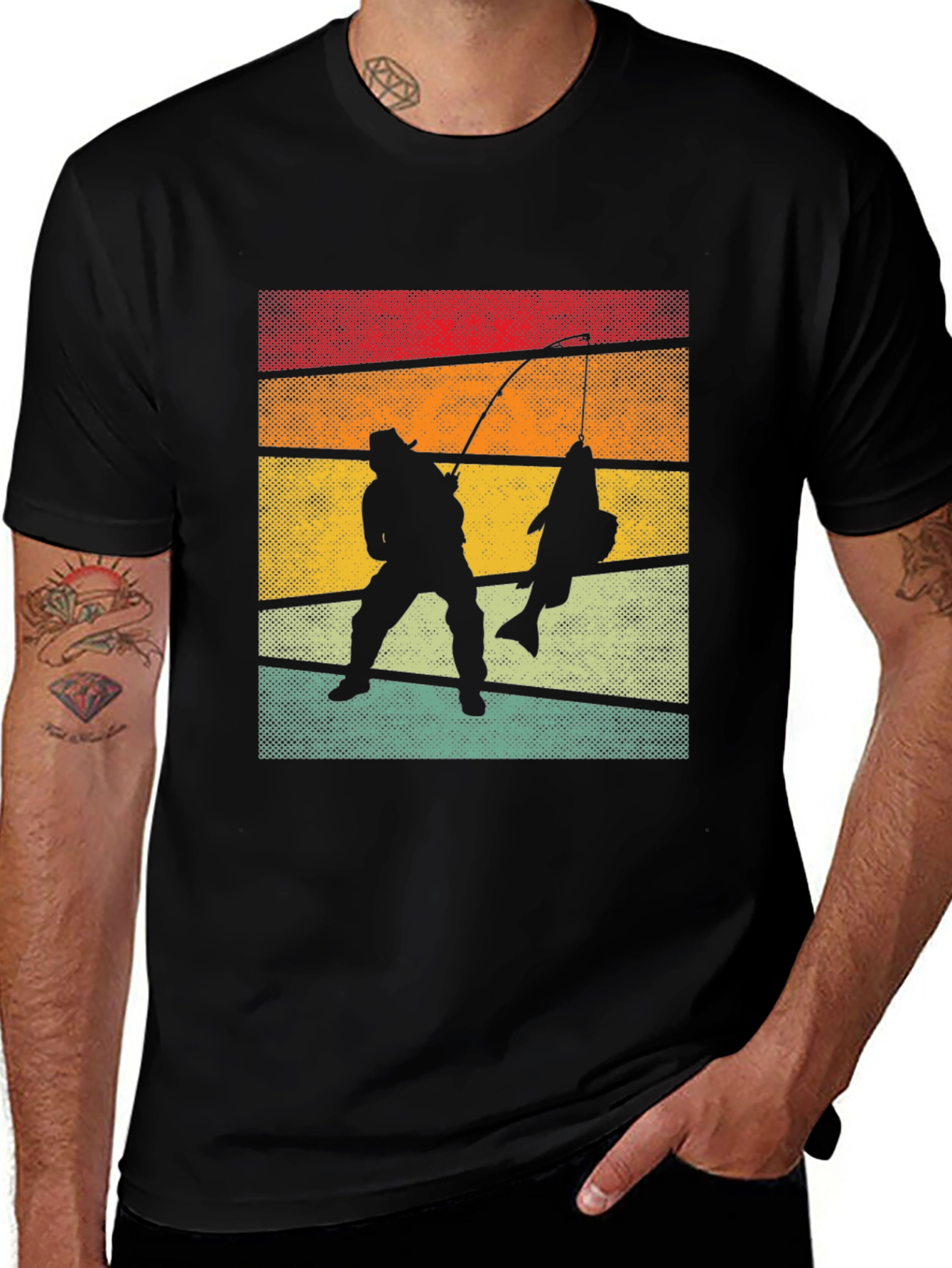 Retro Fishing T-Shirt Fisherman Silhouette Tee