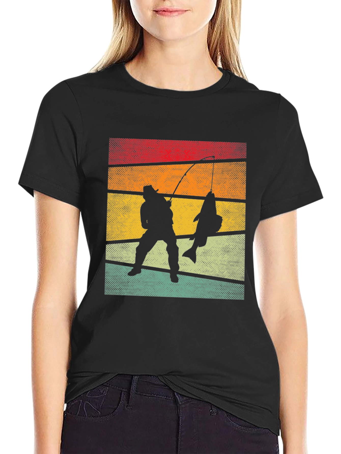 Retro Fishing T-Shirt Fisherman Silhouette Tee