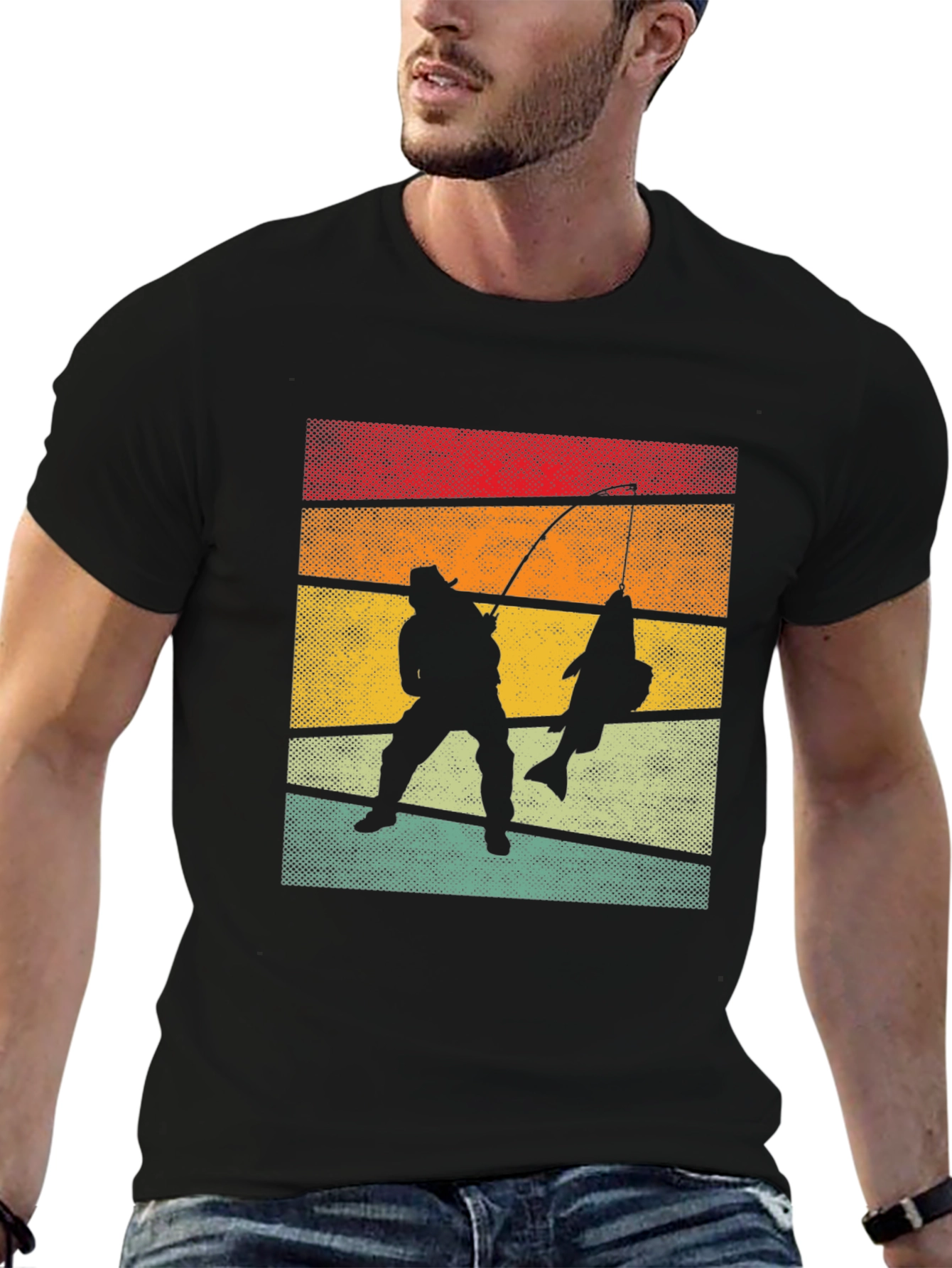 Retro Fishing T-Shirt Fisherman Silhouette Tee