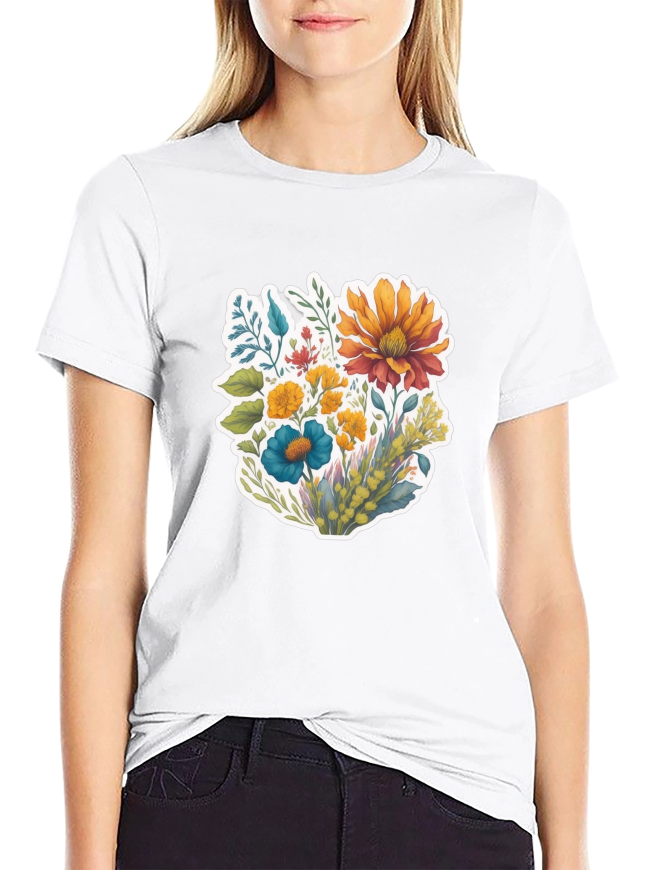 Floral Bouquet Graphic T-Shirt - Black