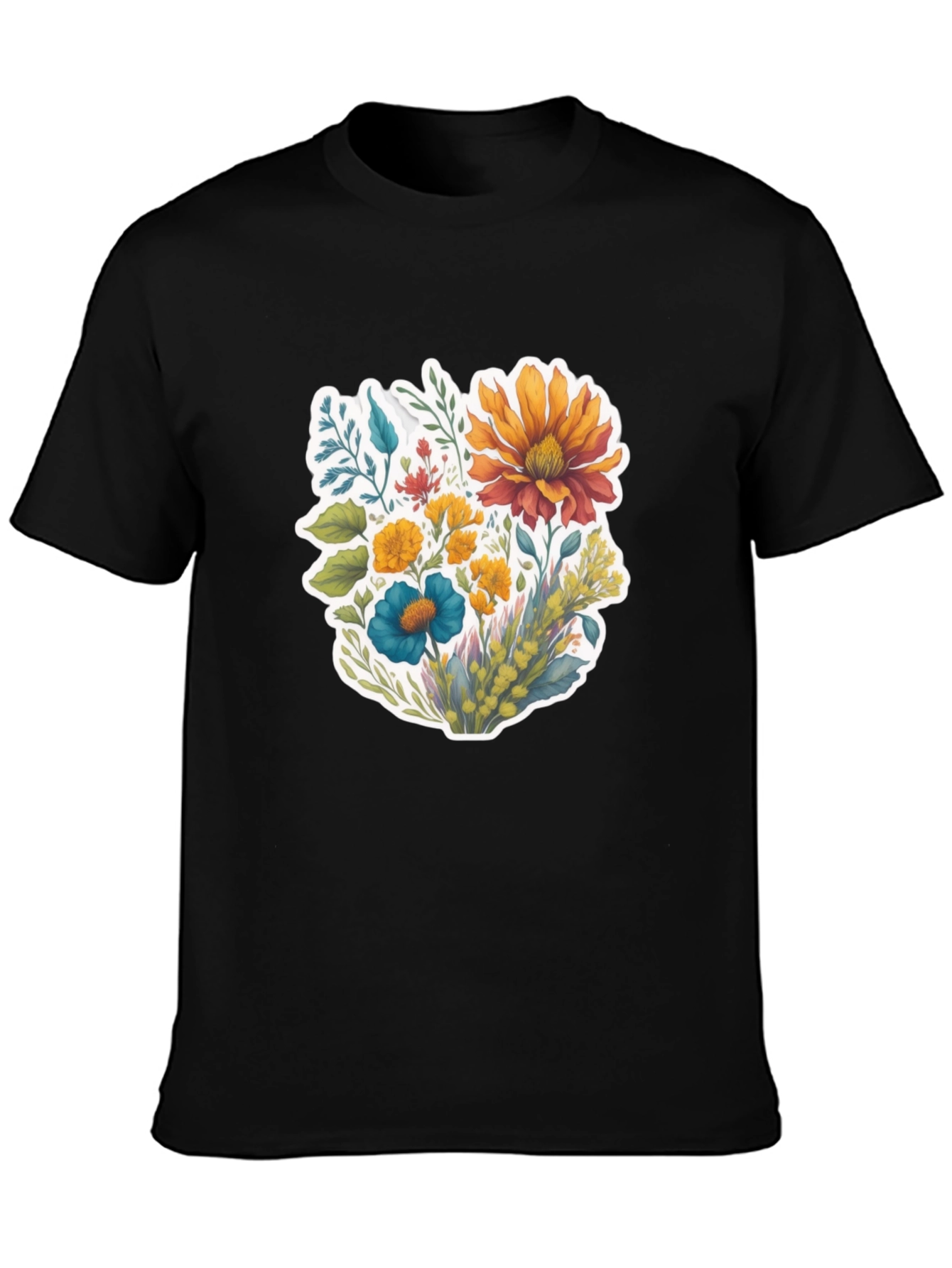 Floral Bouquet Graphic T-Shirt - Black