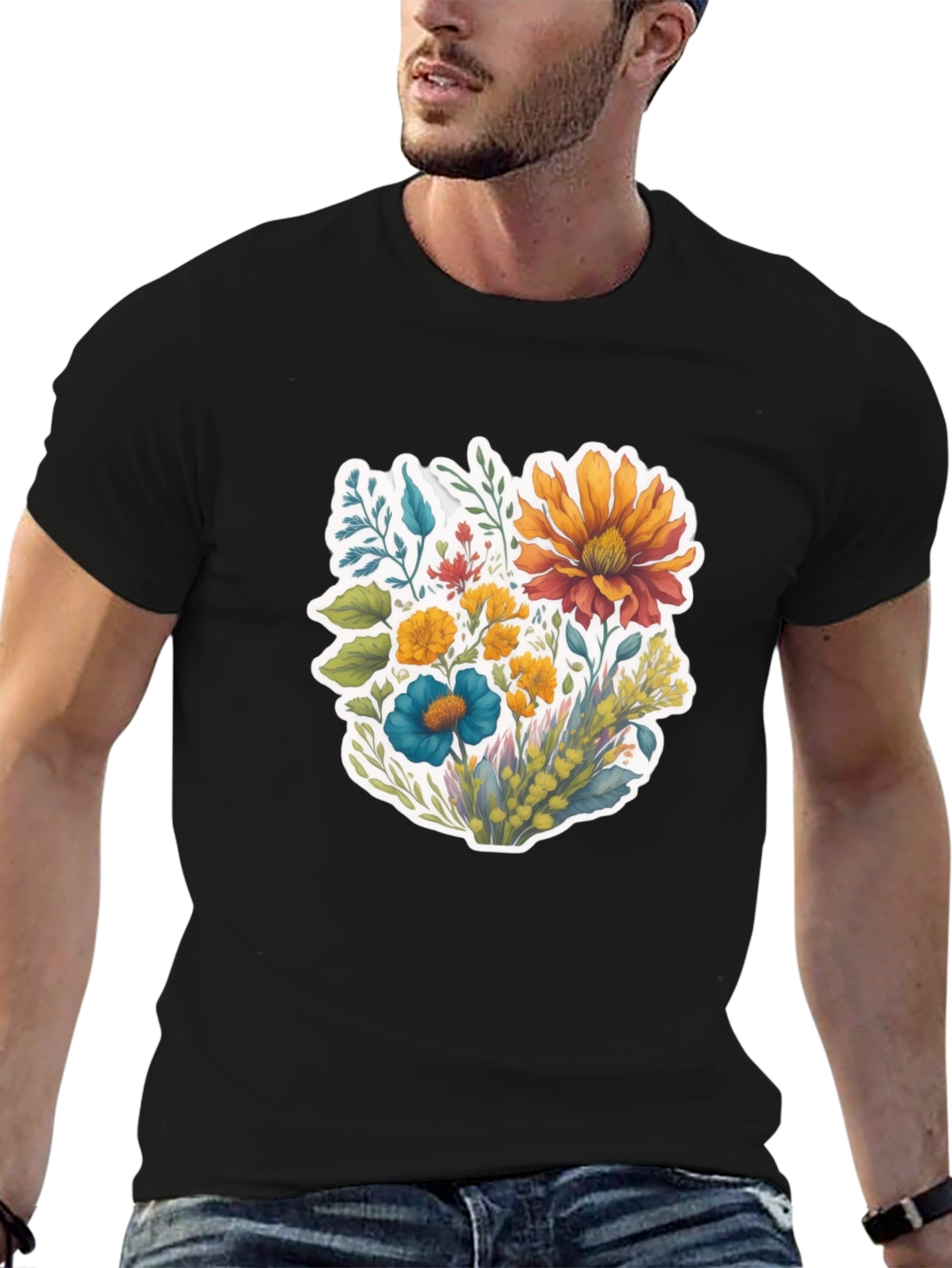 Floral Bouquet Graphic T-Shirt - Black