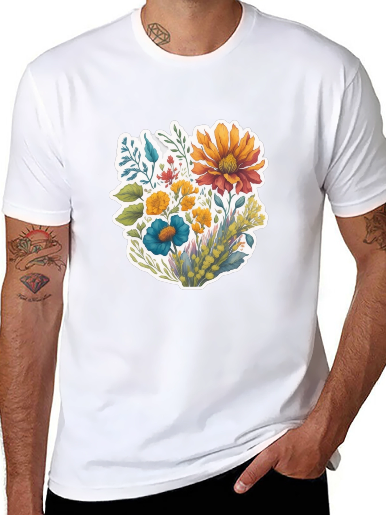 Floral Bouquet Graphic T-Shirt - Black