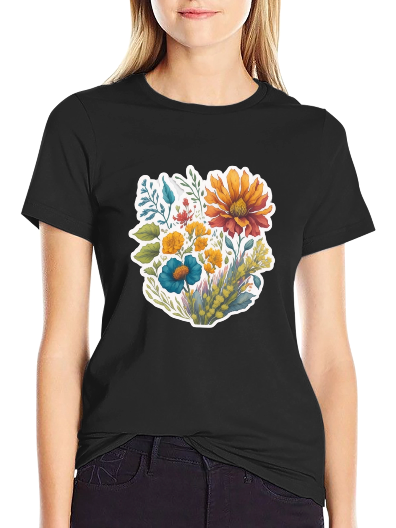 Floral Bouquet Graphic T-Shirt - Black