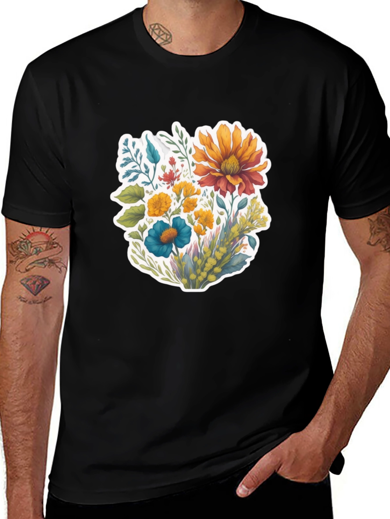Floral Bouquet Graphic T-Shirt - Black