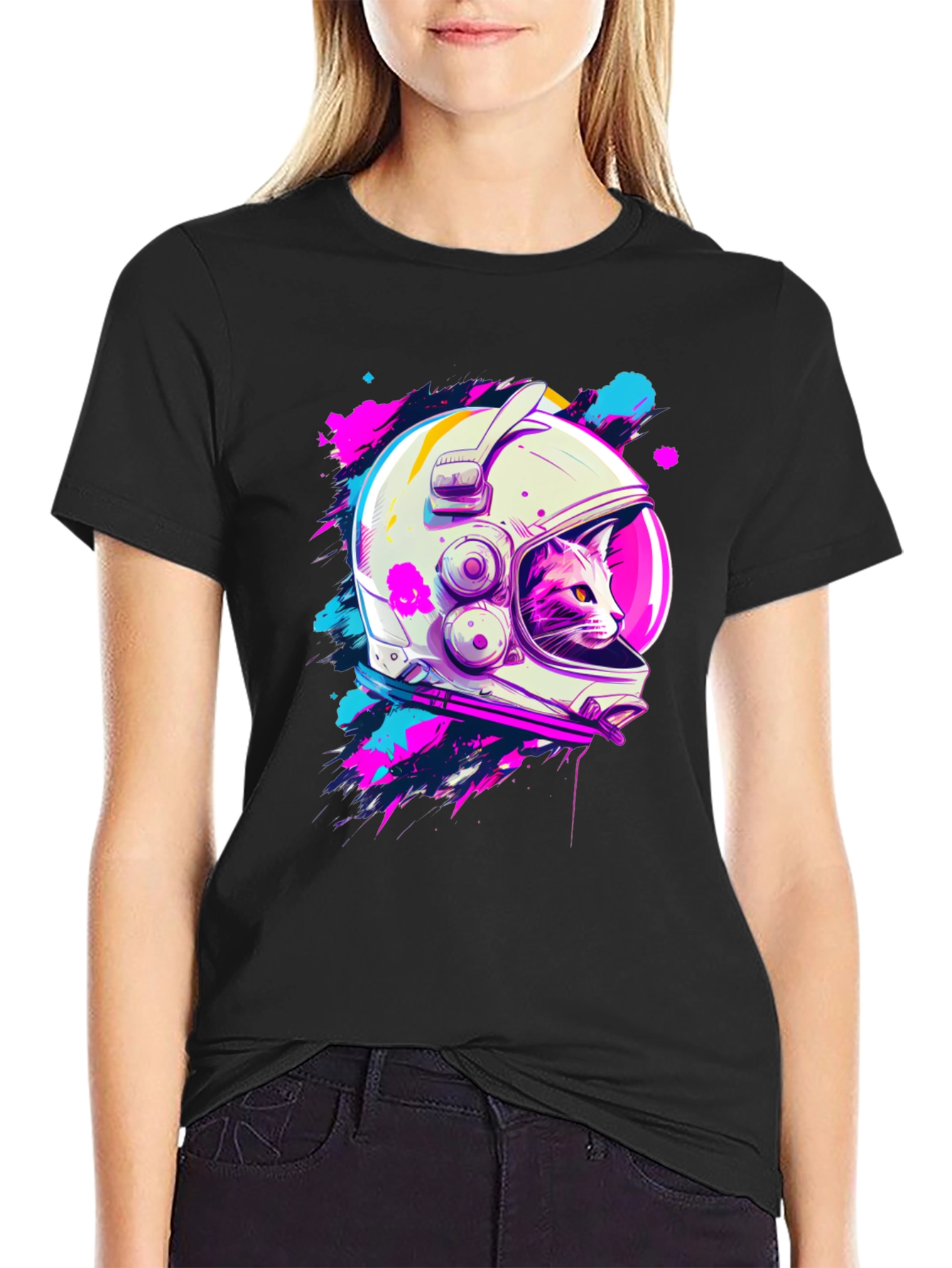 Astronaut Cat Graphic T-Shirt - Space Kitty Tee