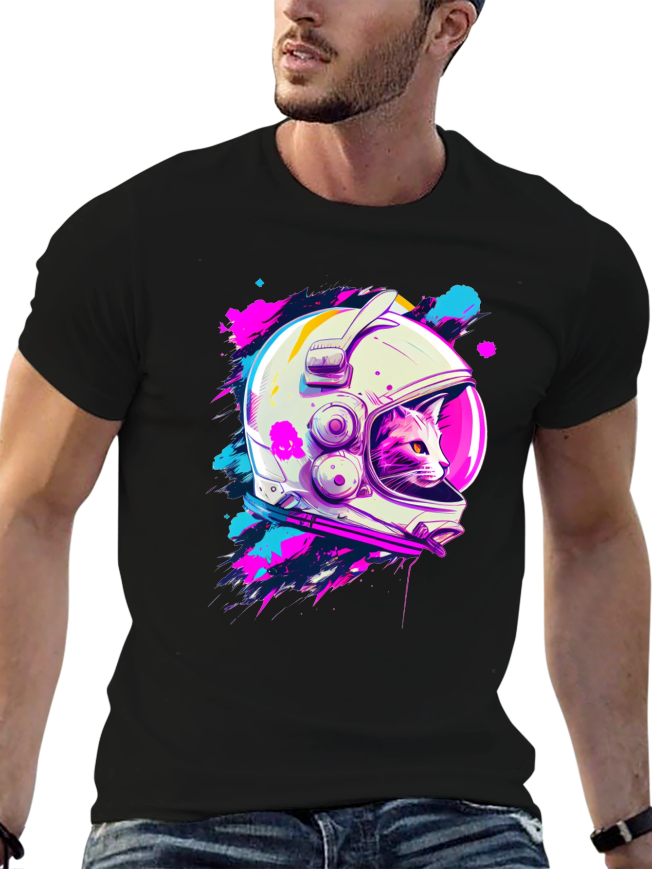 Astronaut Cat Graphic T-Shirt - Space Kitty Tee