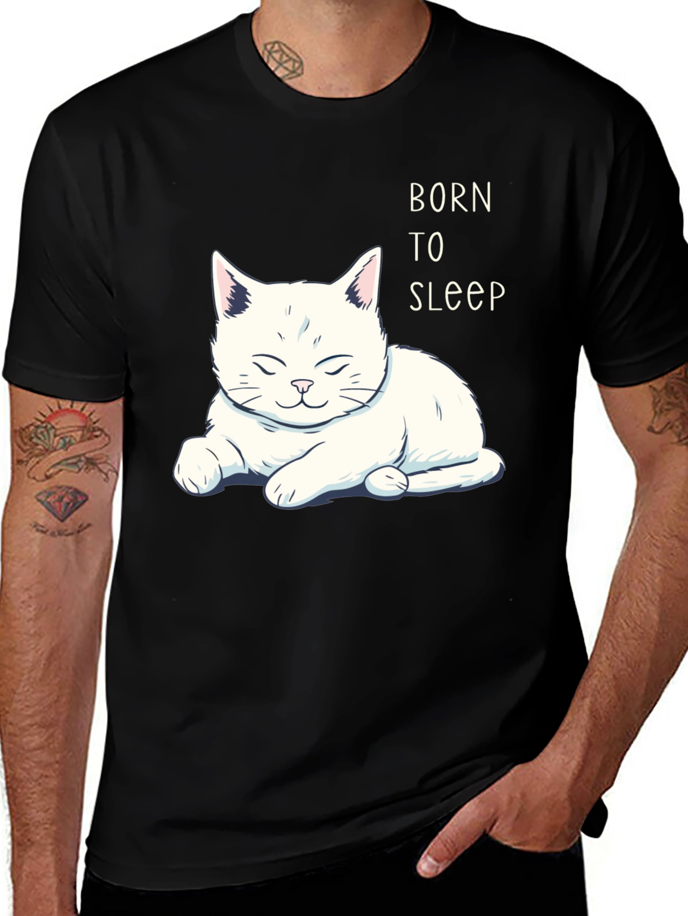 Born to Sleep Cat Graphic T-Shirt - Black