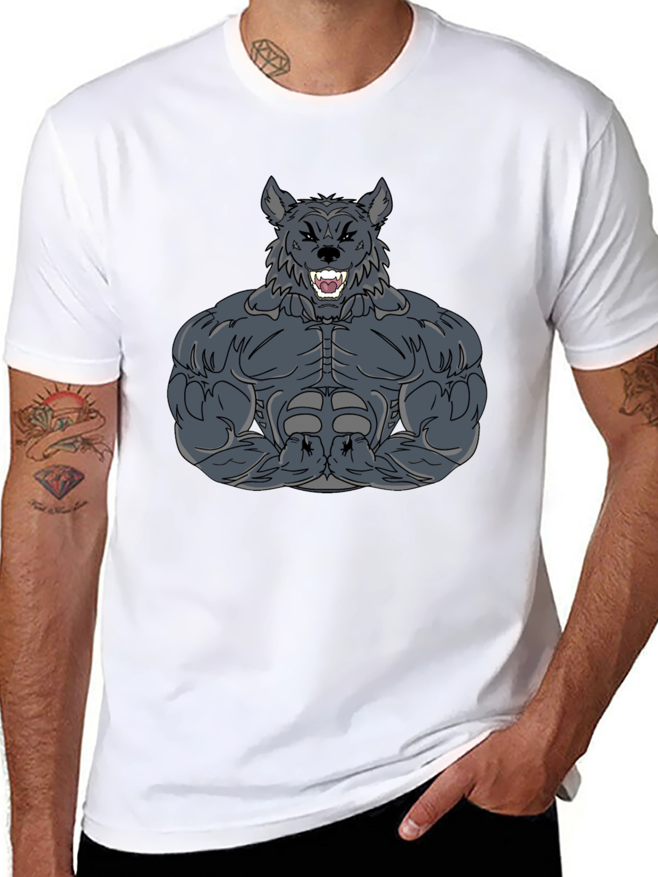 Muscled Werewolf Graphic T-Shirt - Black
