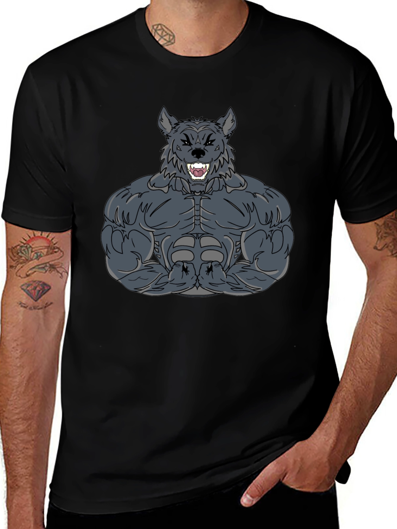 Muscled Werewolf Graphic T-Shirt - Black