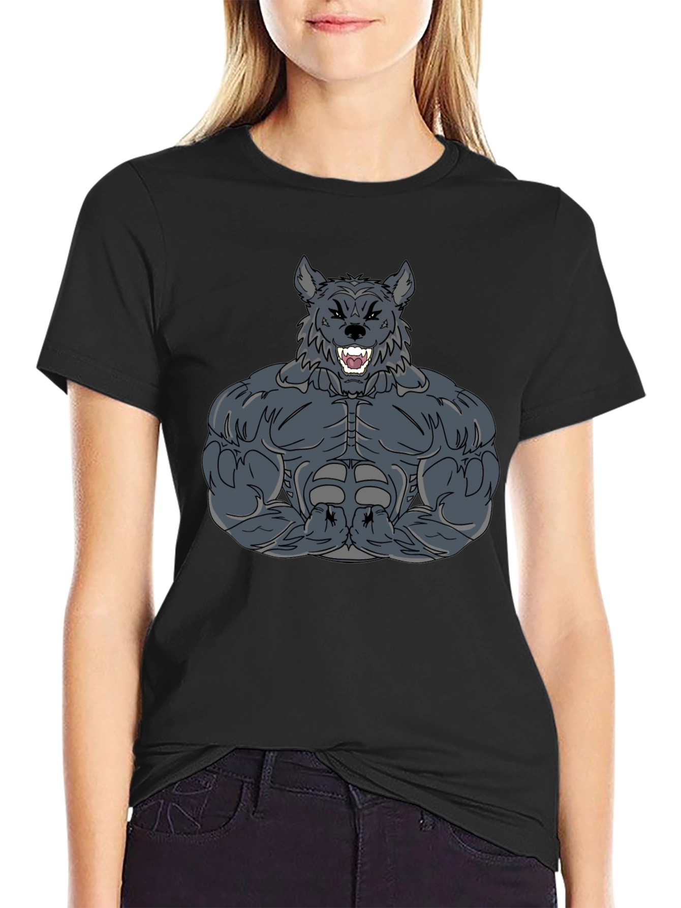 Muscled Werewolf Graphic T-Shirt - Black