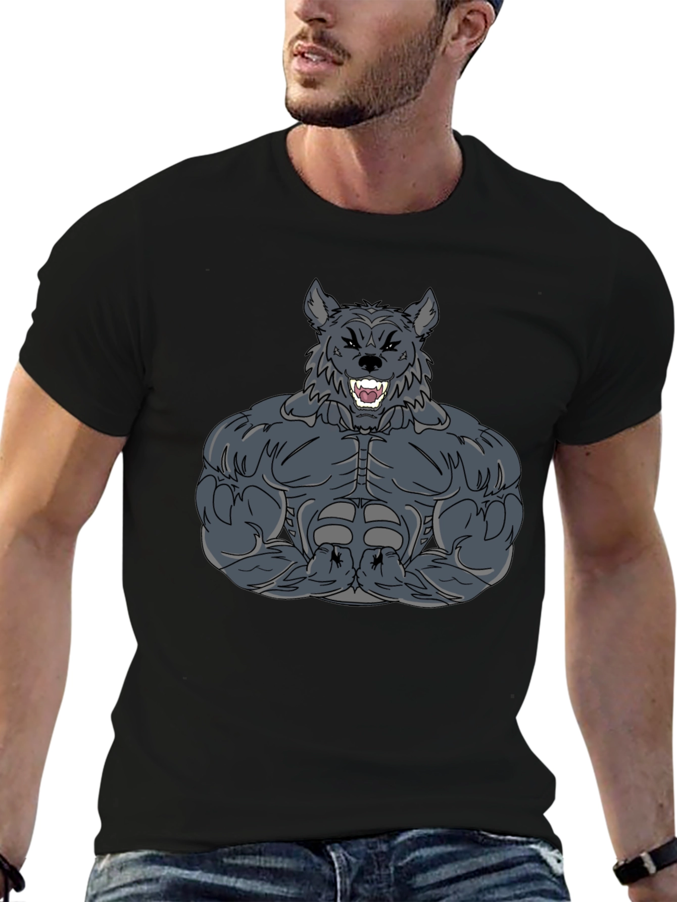 Muscled Werewolf Graphic T-Shirt - Black