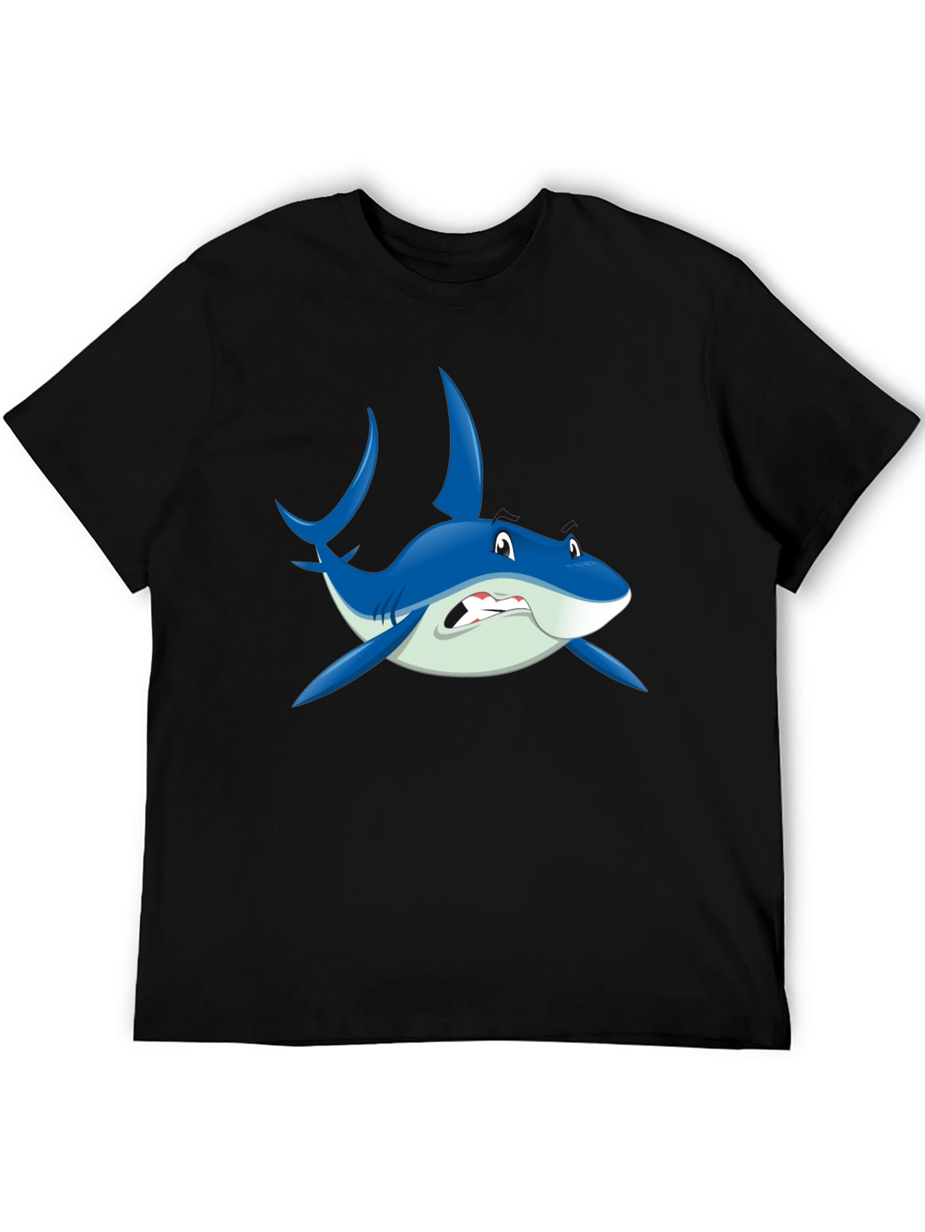 Cartoon Shark Graphic Black T-Shirt