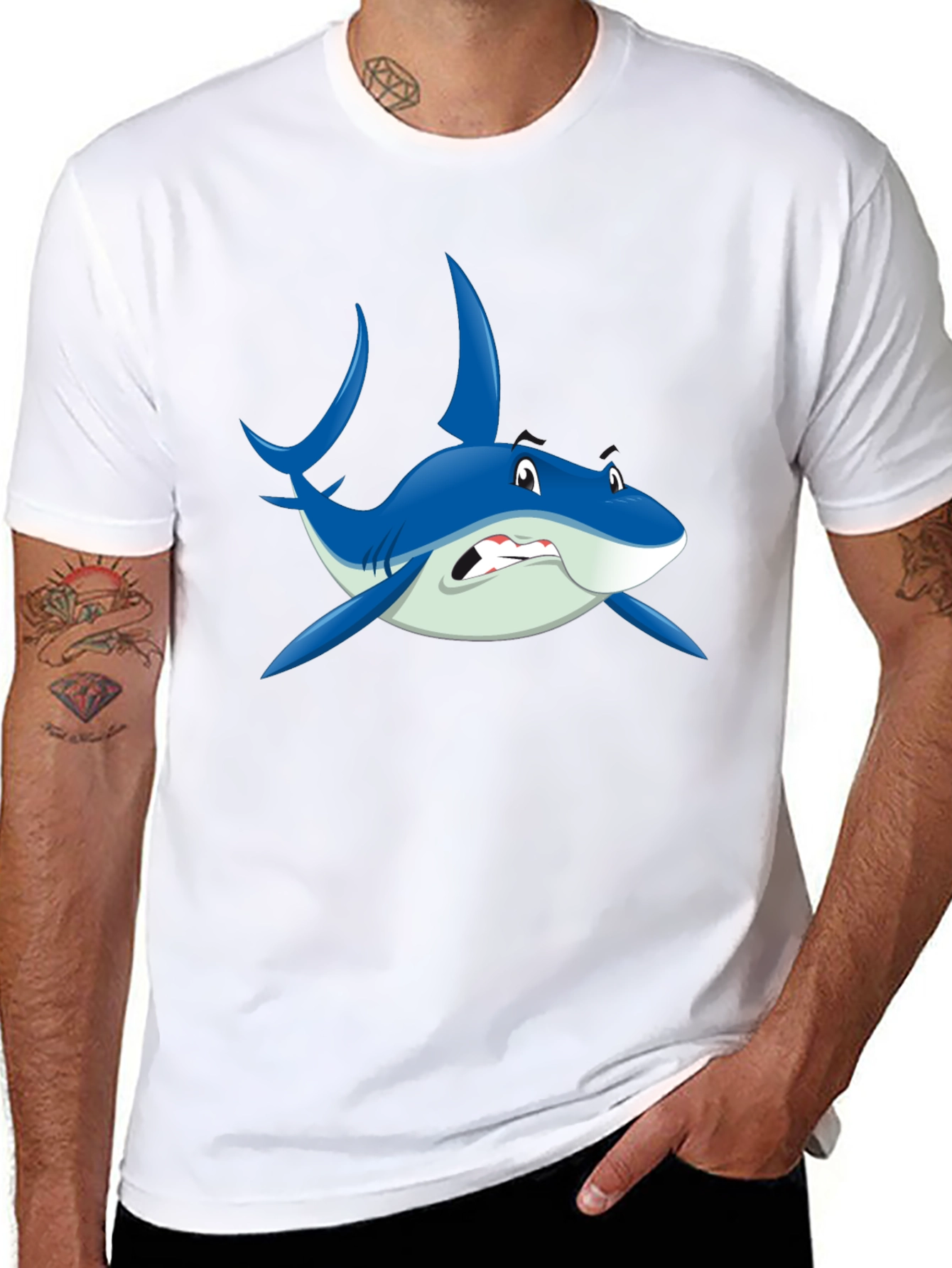 Cartoon Shark Graphic Black T-Shirt