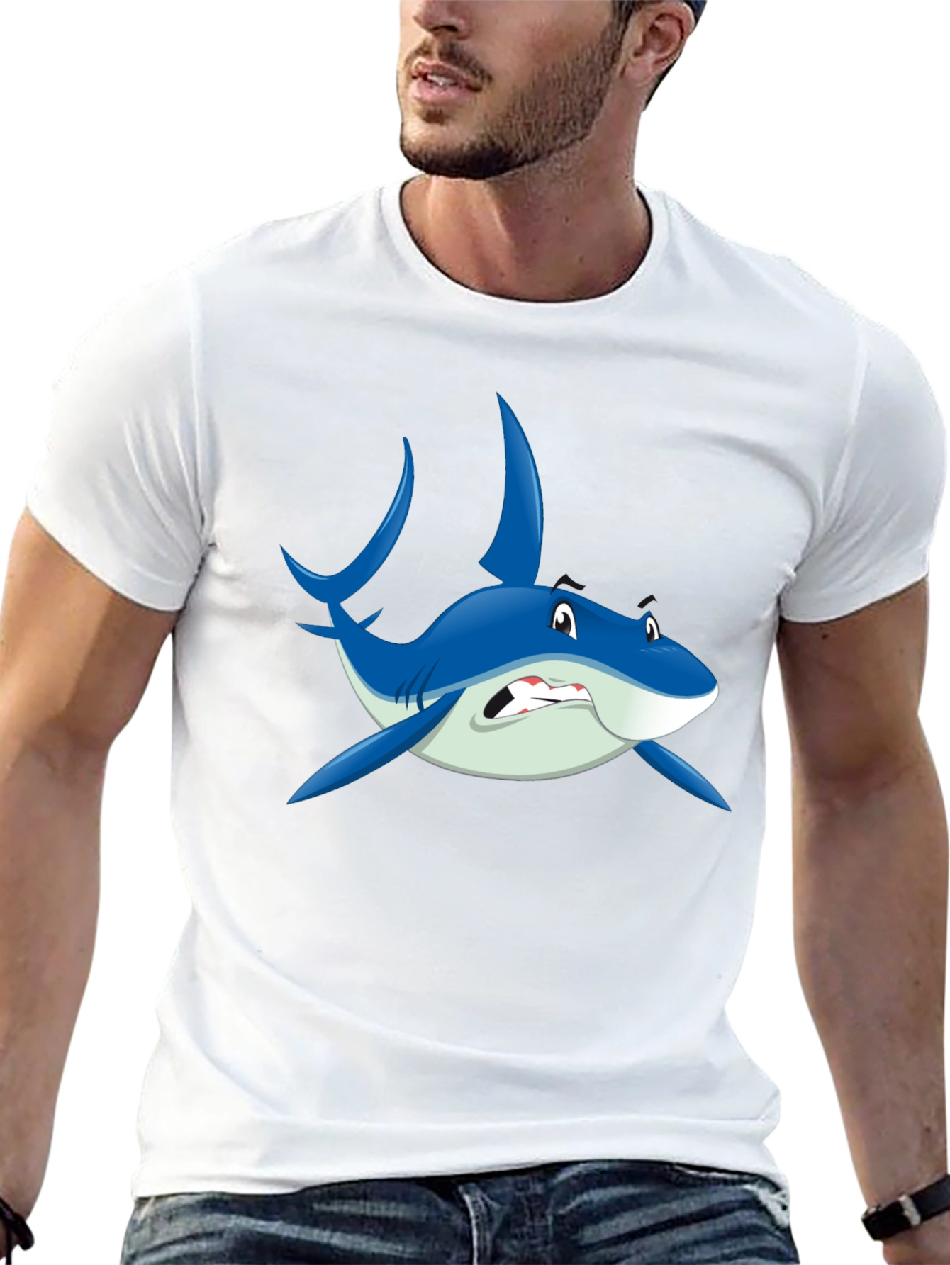 Cartoon Shark Graphic Black T-Shirt
