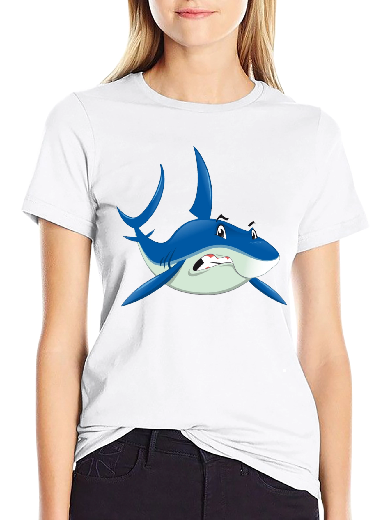 Cartoon Shark Graphic Black T-Shirt