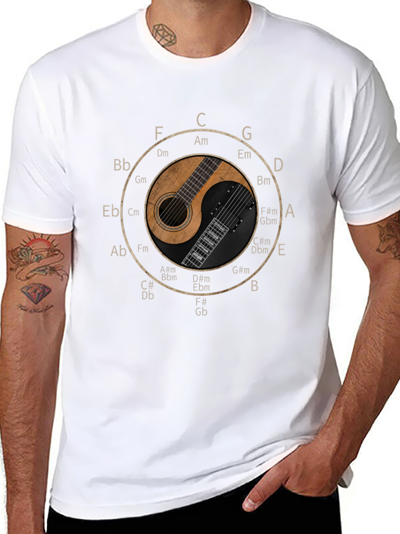 Musical Harmony T-Shirt - Guitar Yin Yang Design