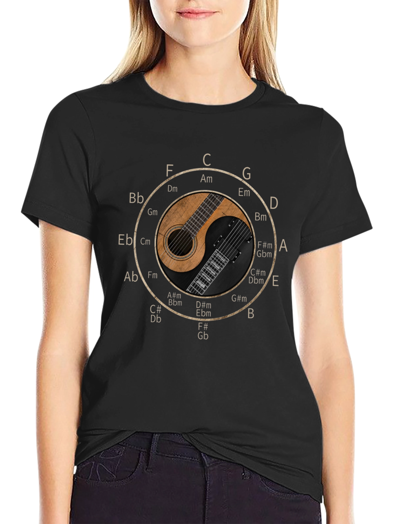 Musical Harmony T-Shirt - Guitar Yin Yang Design