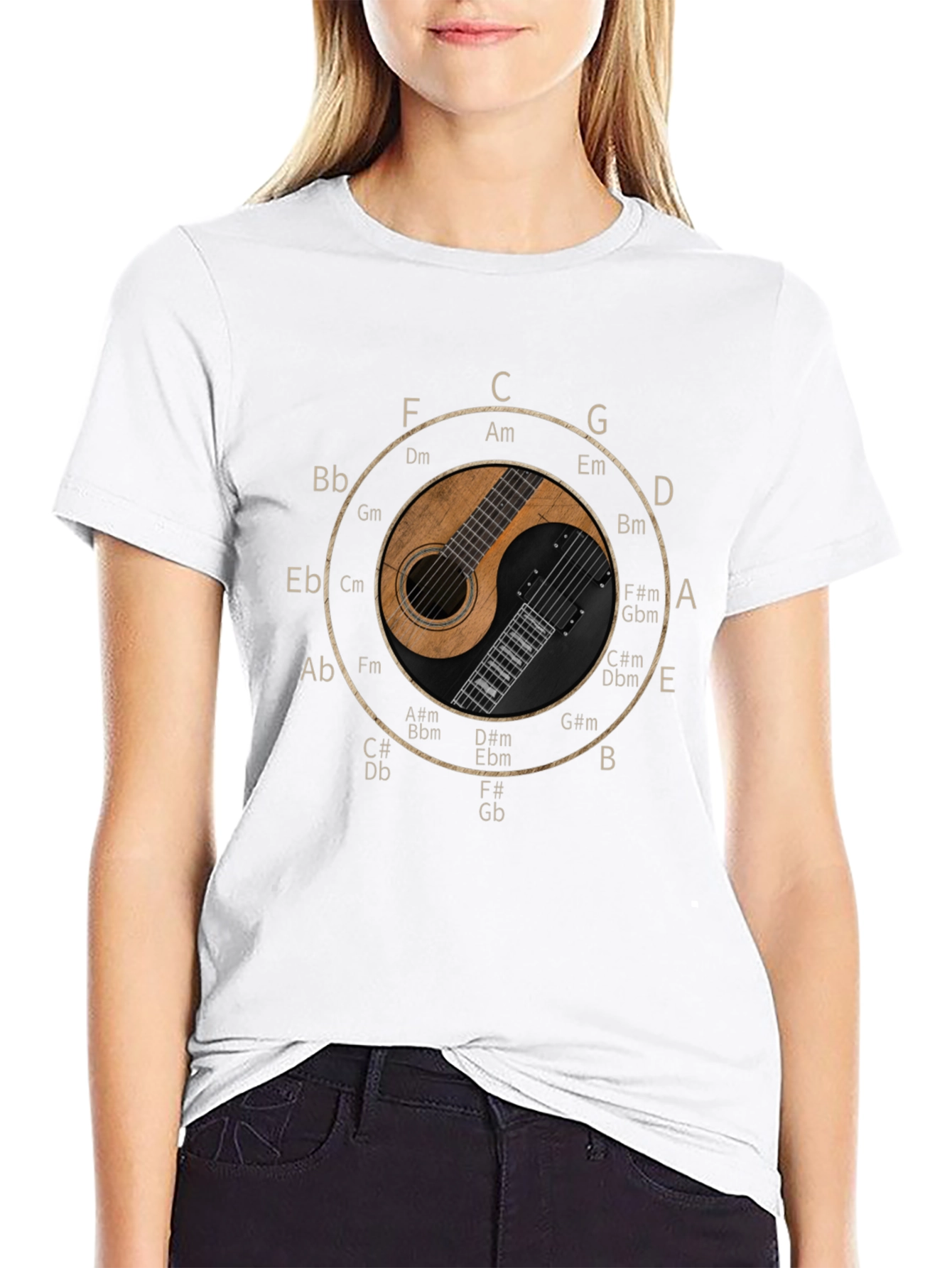 Musical Harmony T-Shirt - Guitar Yin Yang Design