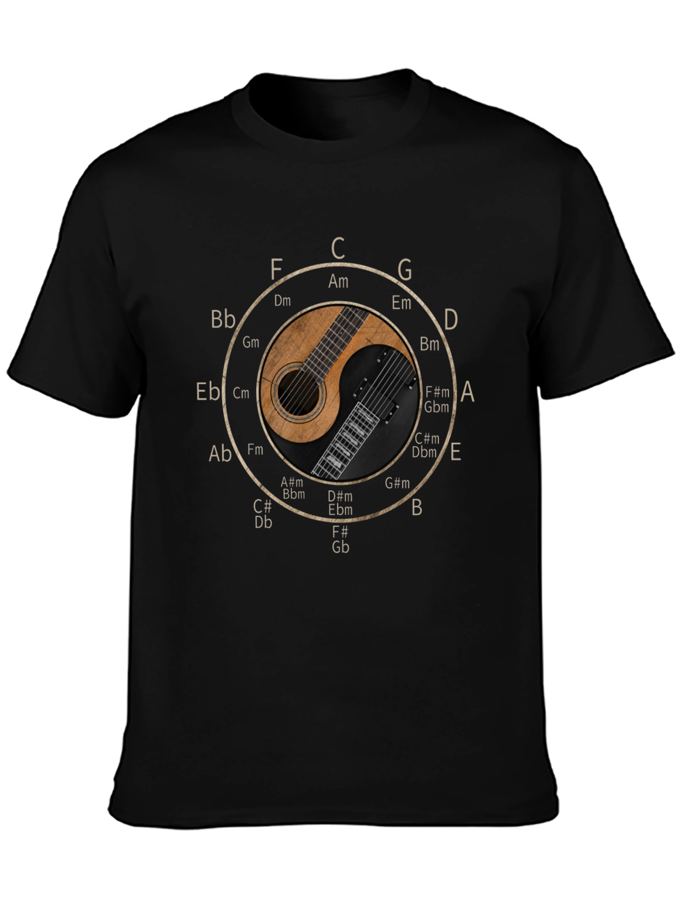 Musical Harmony T-Shirt - Guitar Yin Yang Design