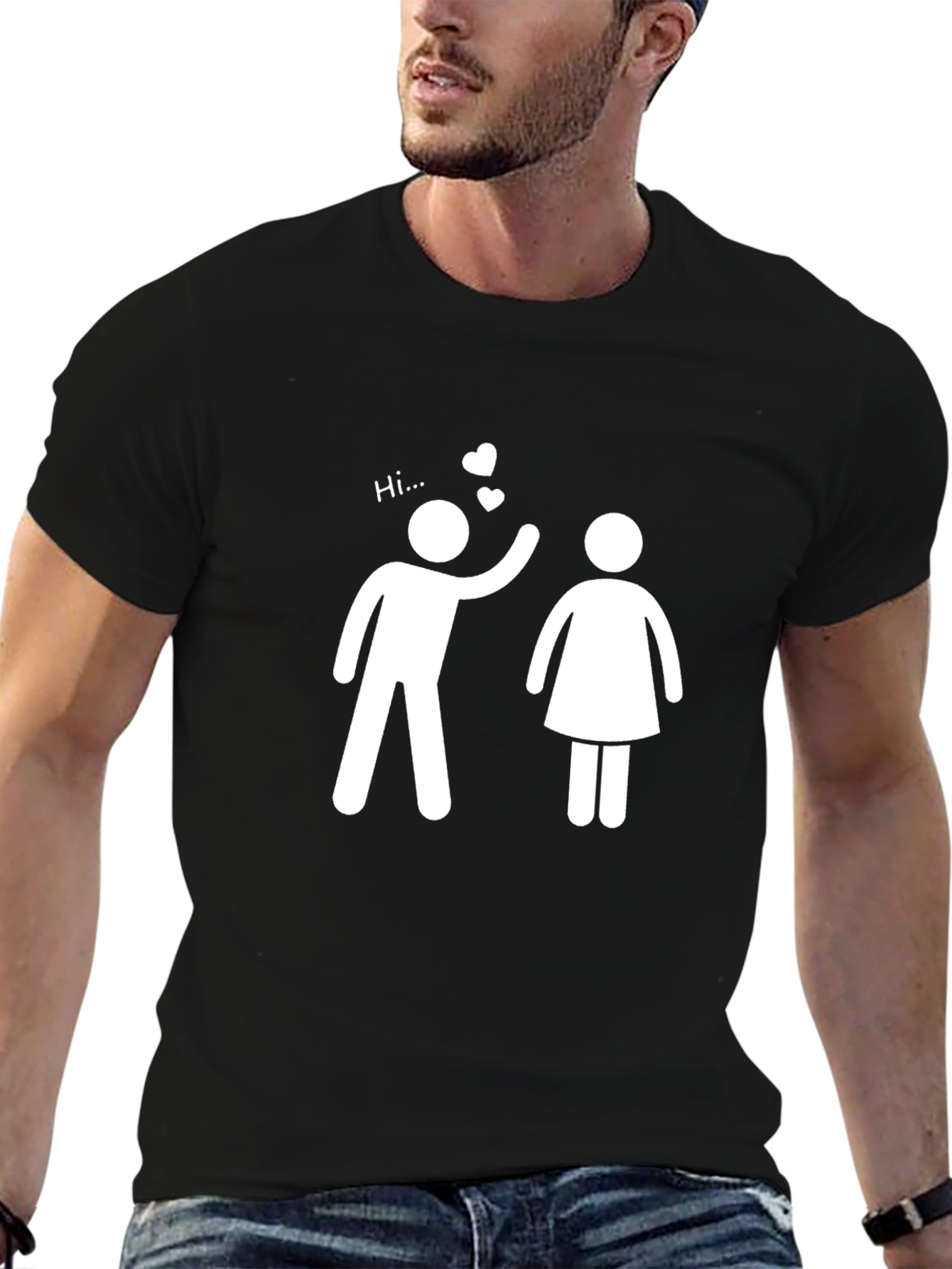 Hi Love T-Shirt -  Mens Black Graphic Tee