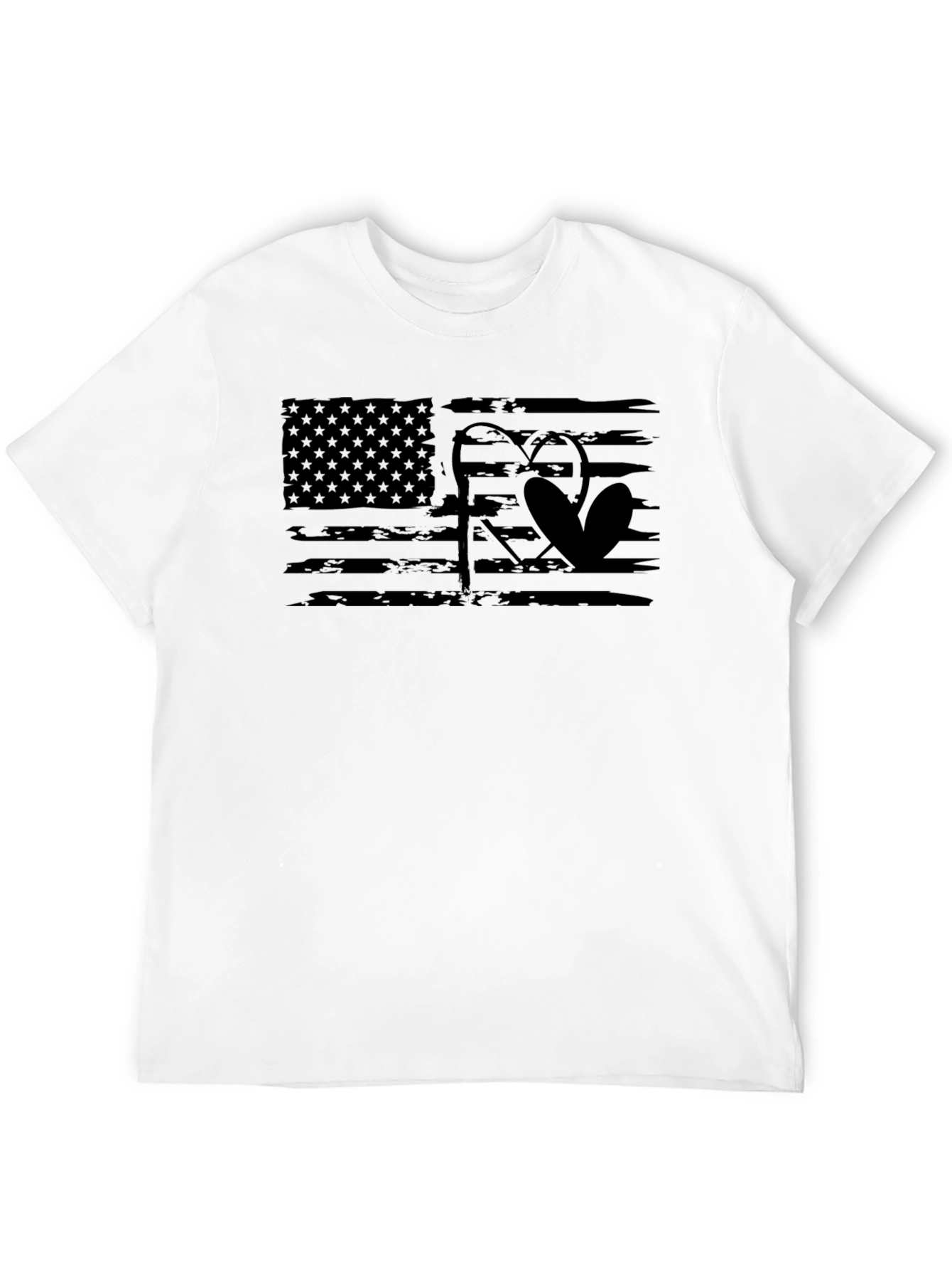 Fishing American Flag Black T-Shirt