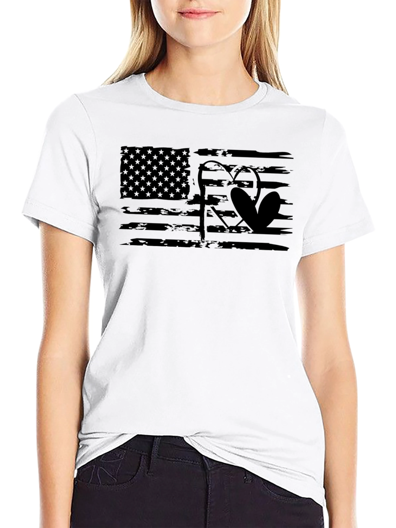 Fishing American Flag Black T-Shirt