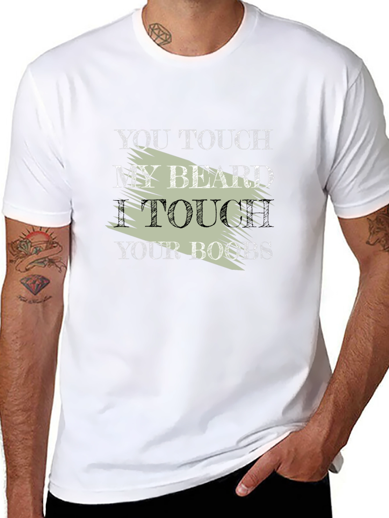 Funny Slogan T-Shirt - Touch My Beard Graphic Tee