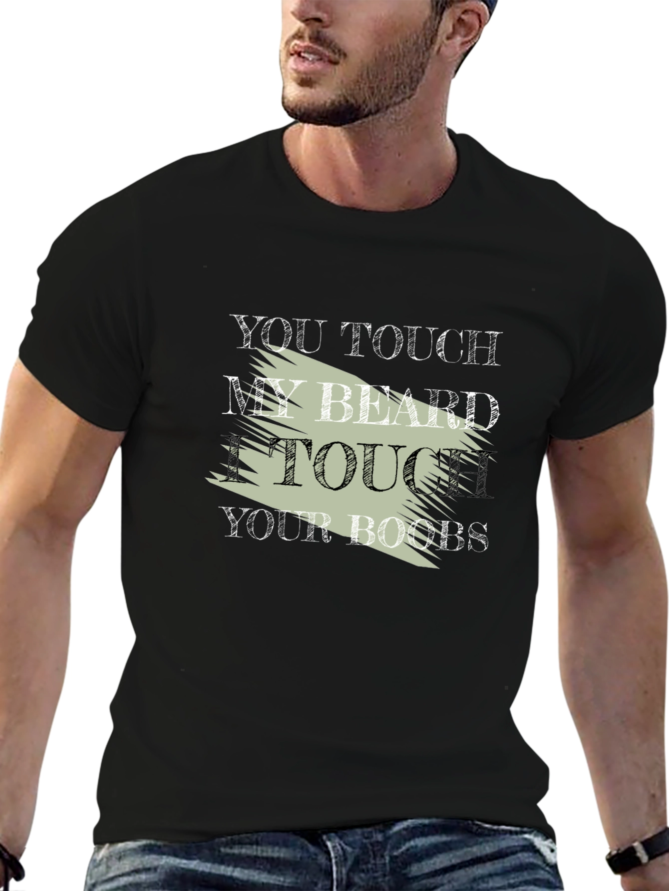Funny Slogan T-Shirt - Touch My Beard Graphic Tee