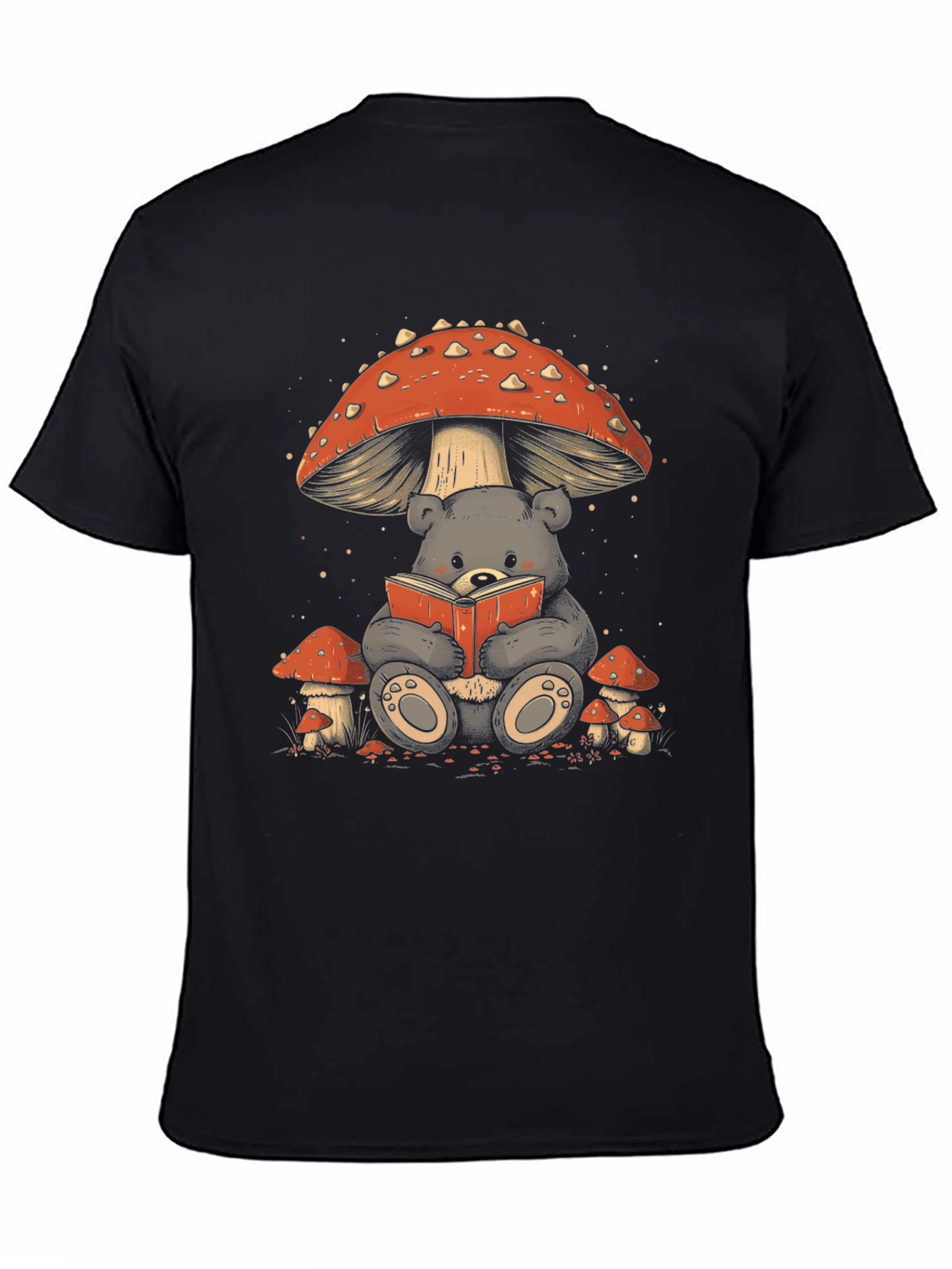 Whimsical Bear Reading Under Mushroom T-Shirt
