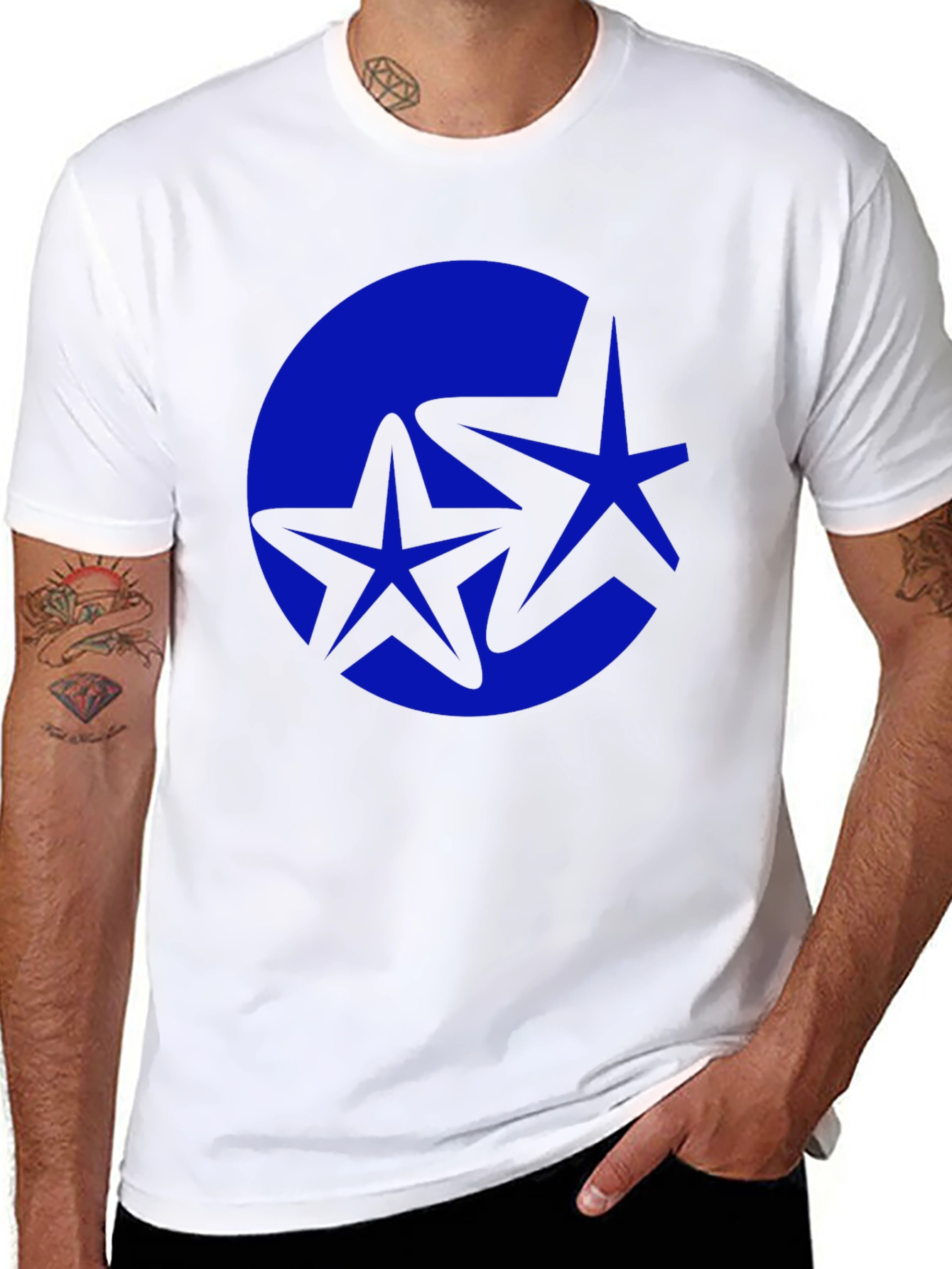Stylish Black Tee with Blue Starburst Graphic