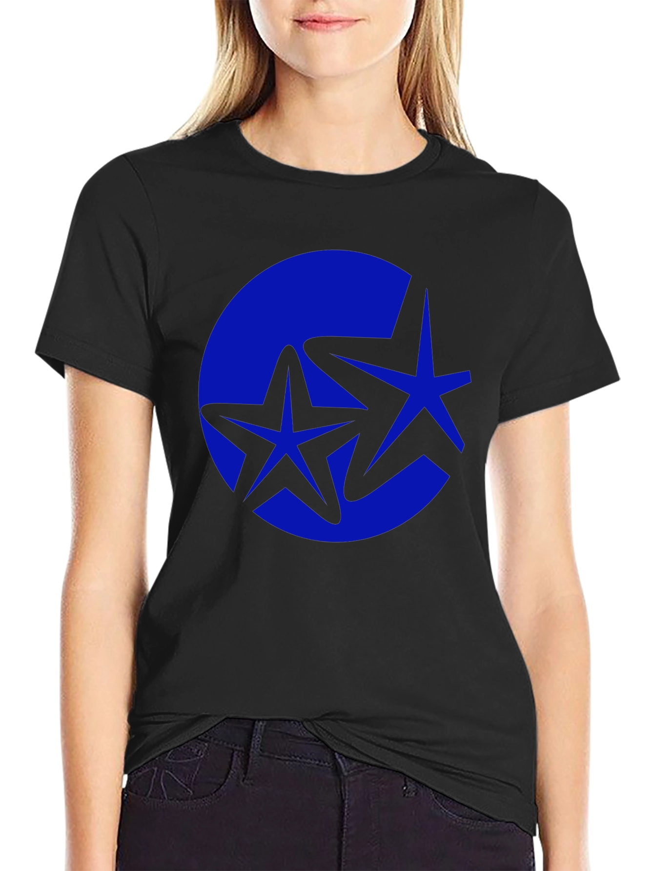 Stylish Black Tee with Blue Starburst Graphic