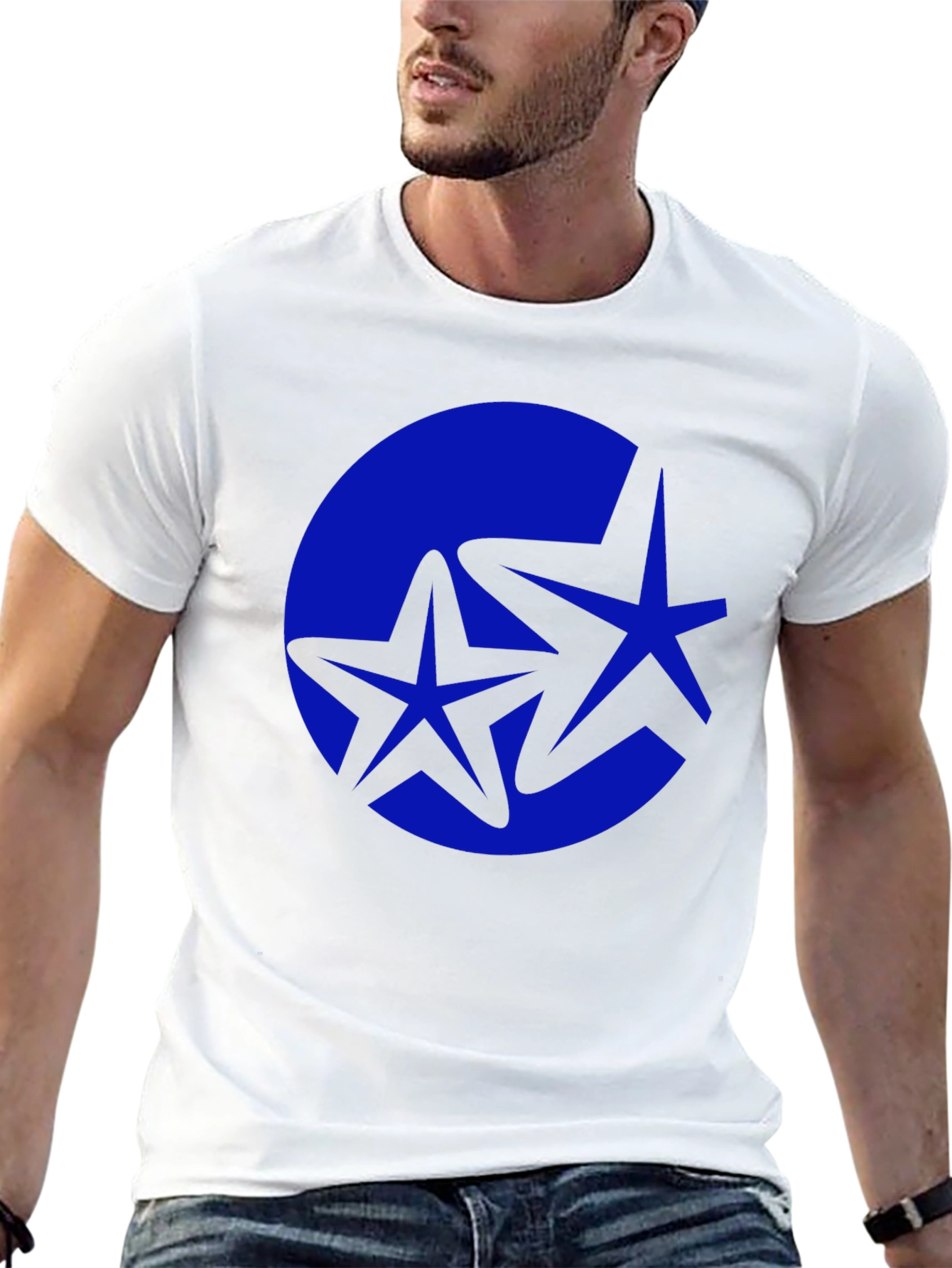 Stylish Black Tee with Blue Starburst Graphic