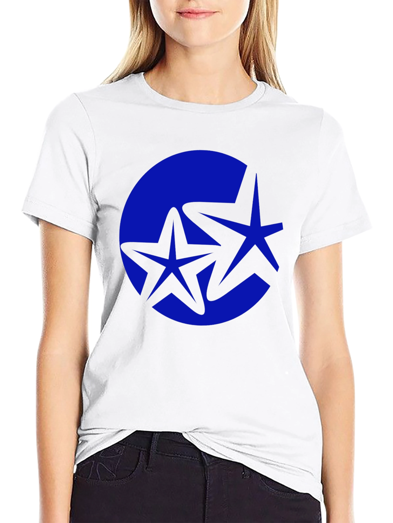 Stylish Black Tee with Blue Starburst Graphic