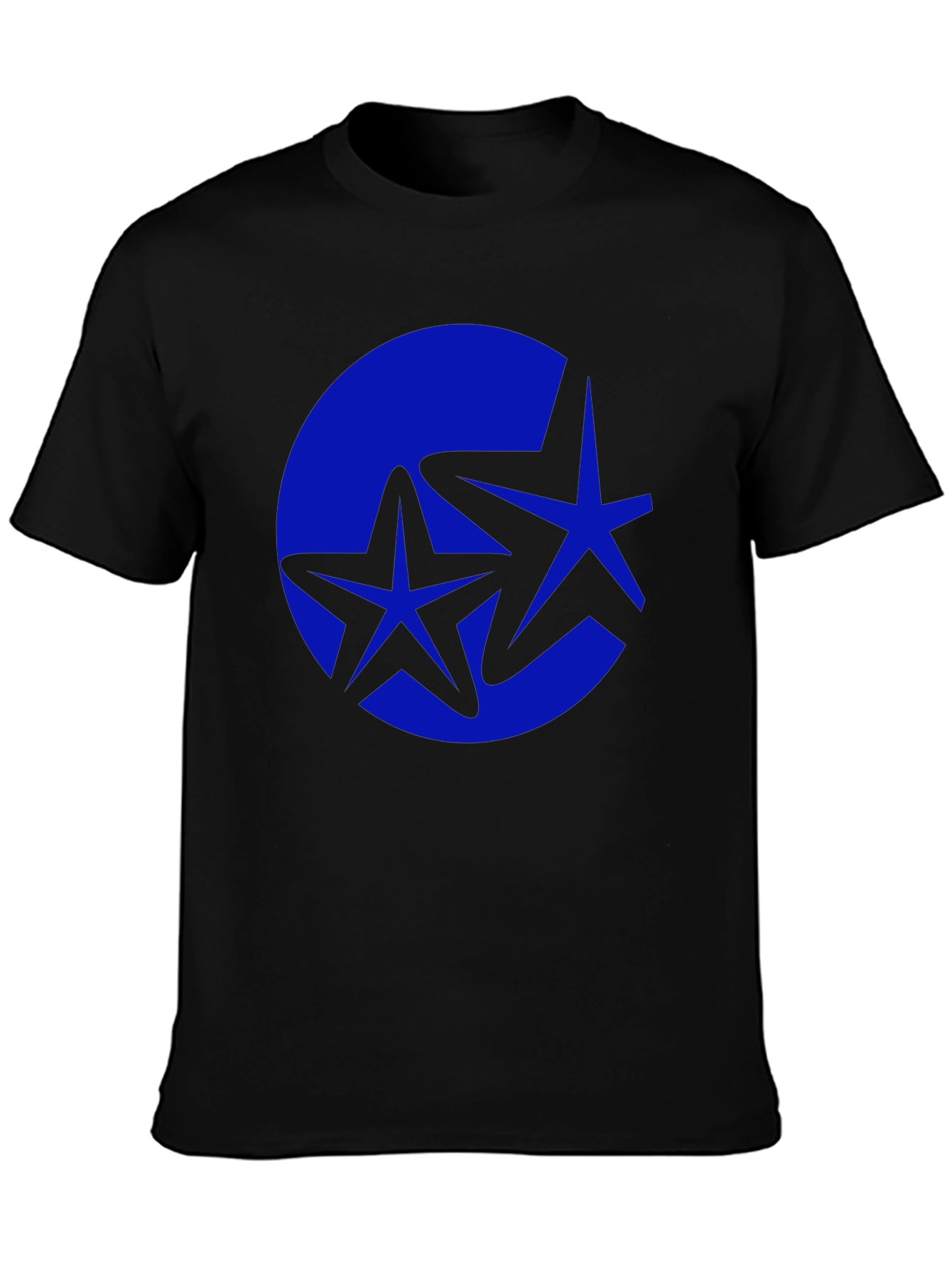 Stylish Black Tee with Blue Starburst Graphic