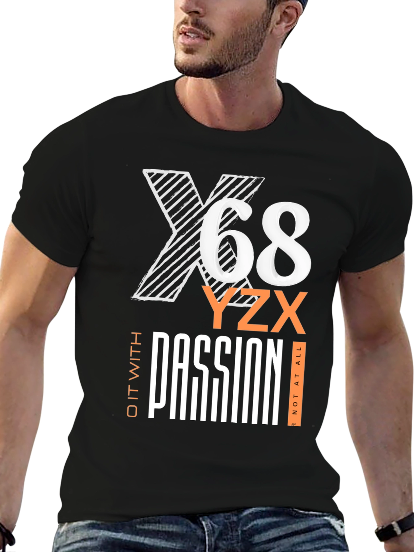 Mens Black Graphic T-Shirt - X68 Passion Tee