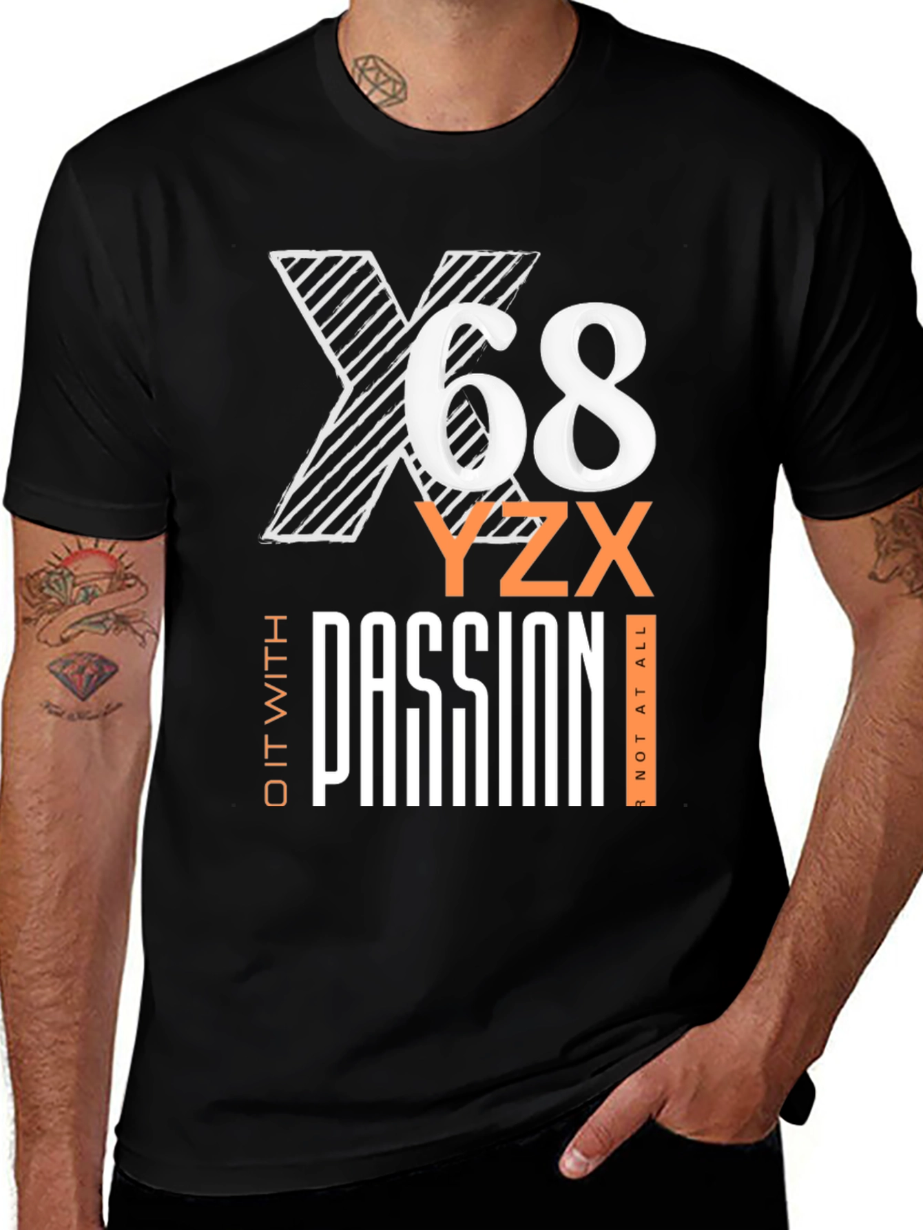 Mens Black Graphic T-Shirt - X68 Passion Tee