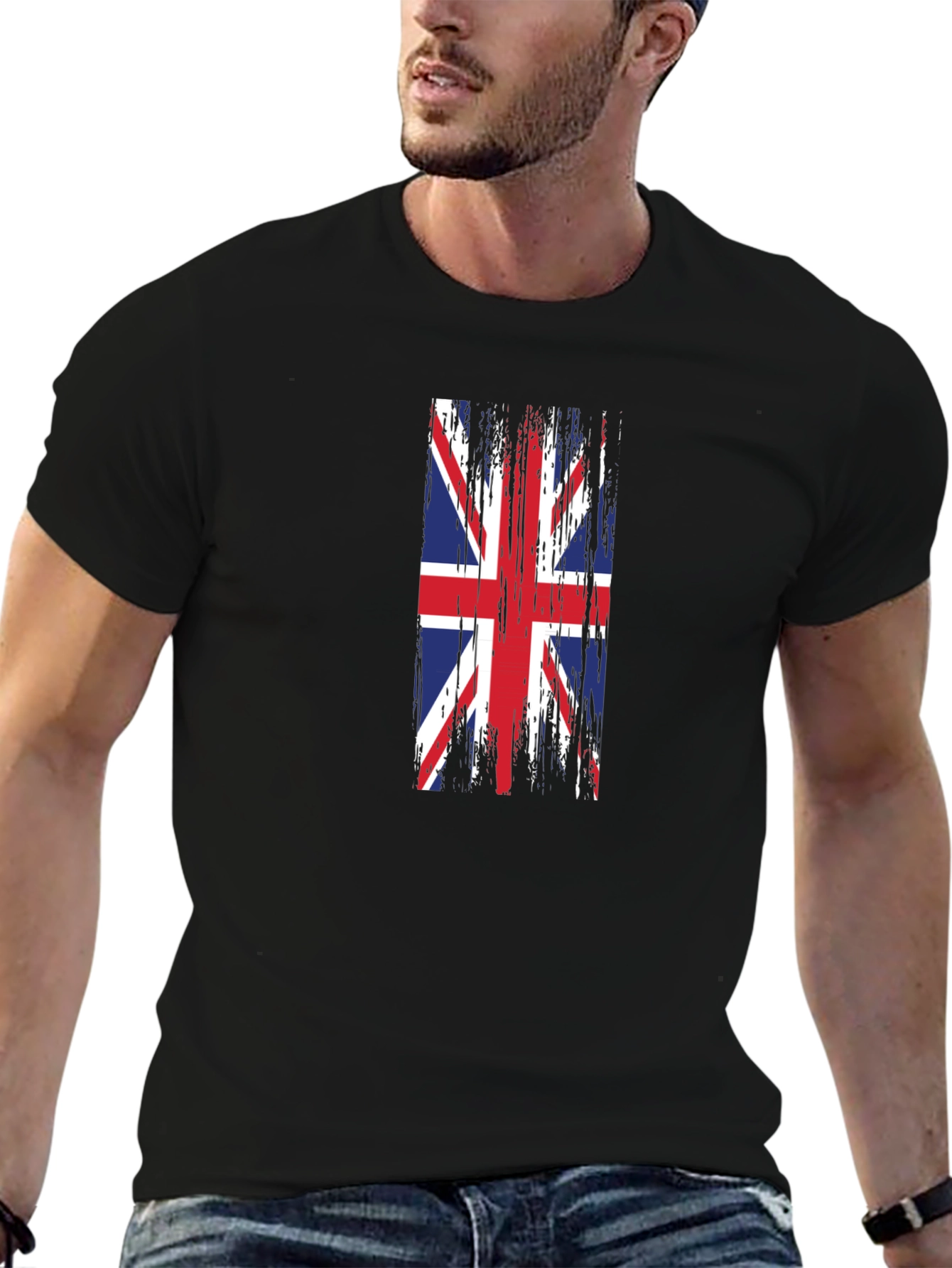 Union Jack Flag Distressed Black T-Shirt